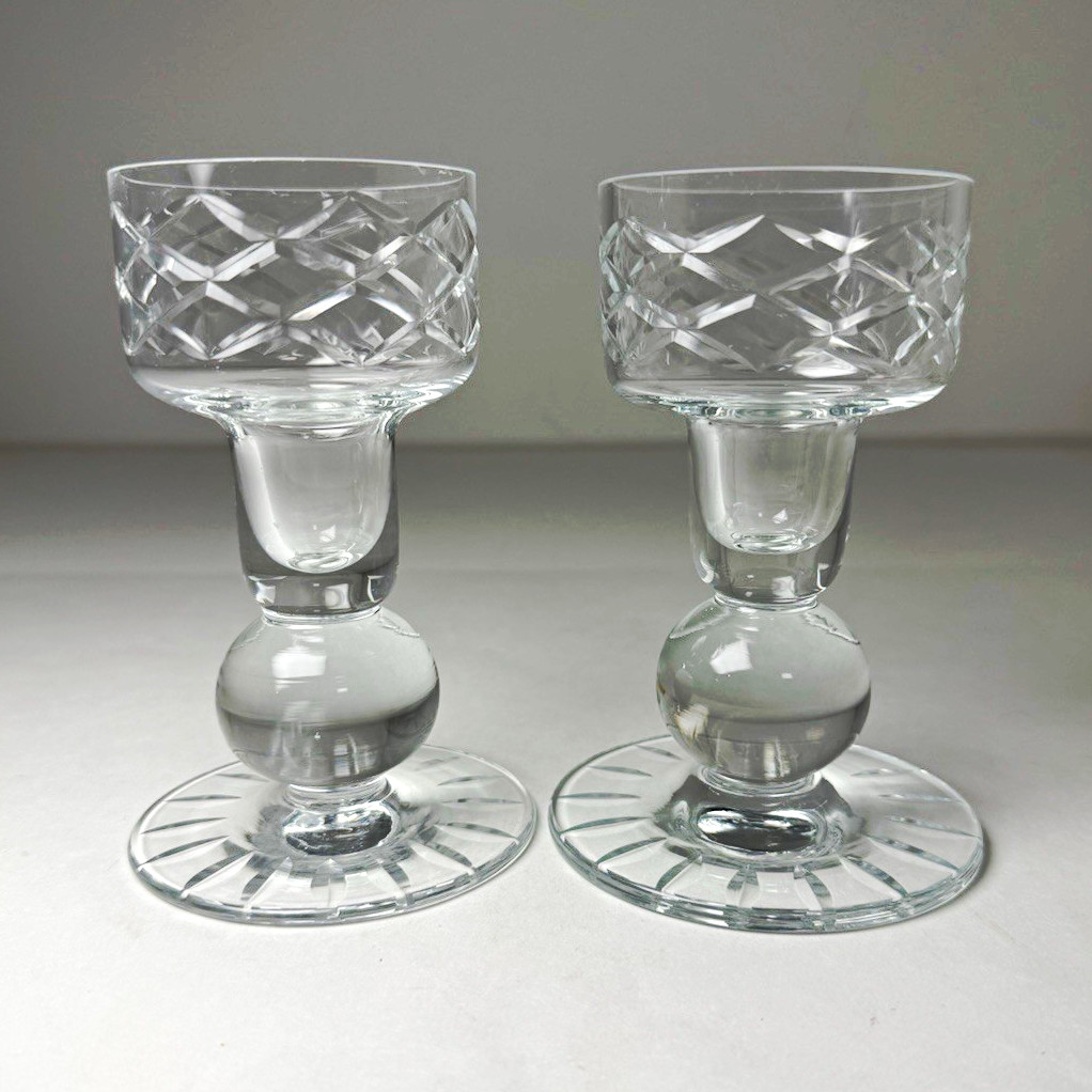Vintage Pair Clear Cut Glass Candlestick Holders 5.5 Vintage Pair Clear Cut Glass Candlestick Holders 5.5