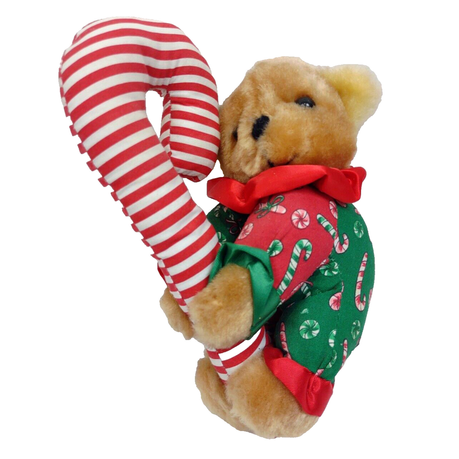Vintage 1995 Stuffed Mini Teddy Bear Clutching a Candy Cane by Giftco