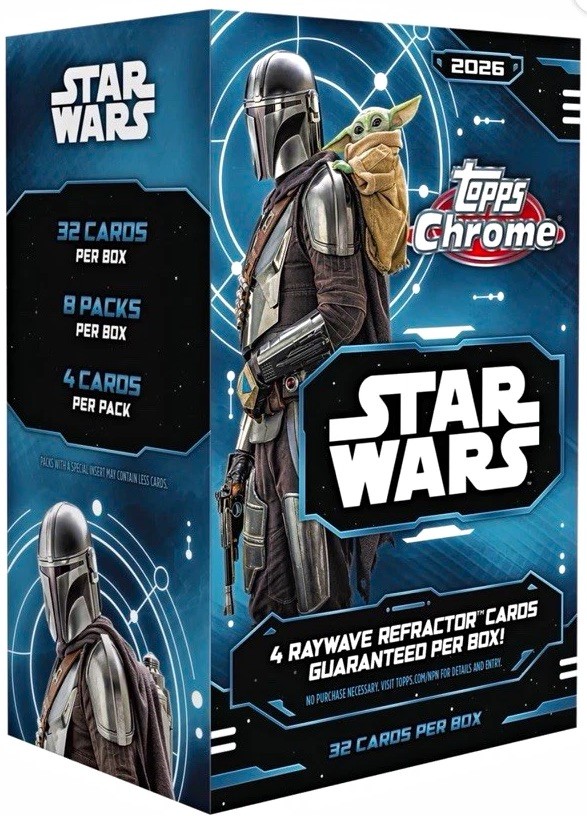 QTY:4 Topps 2026 Topps Chrome Star Wars Value Box 32 Cards, Raywave Refractor