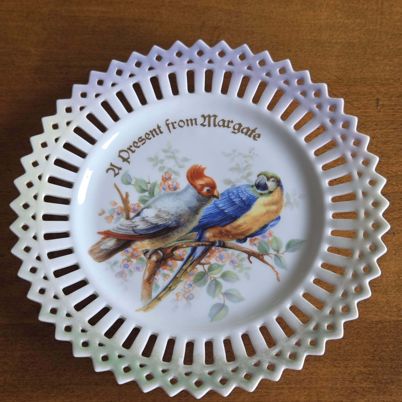 Vintage Art Nouveau Parrot Bird Reticulated Plate \