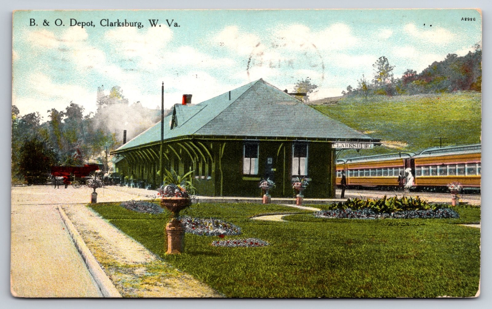 B. & O. Railroad Depot Clarksburg West Virginia Train Station Postcard