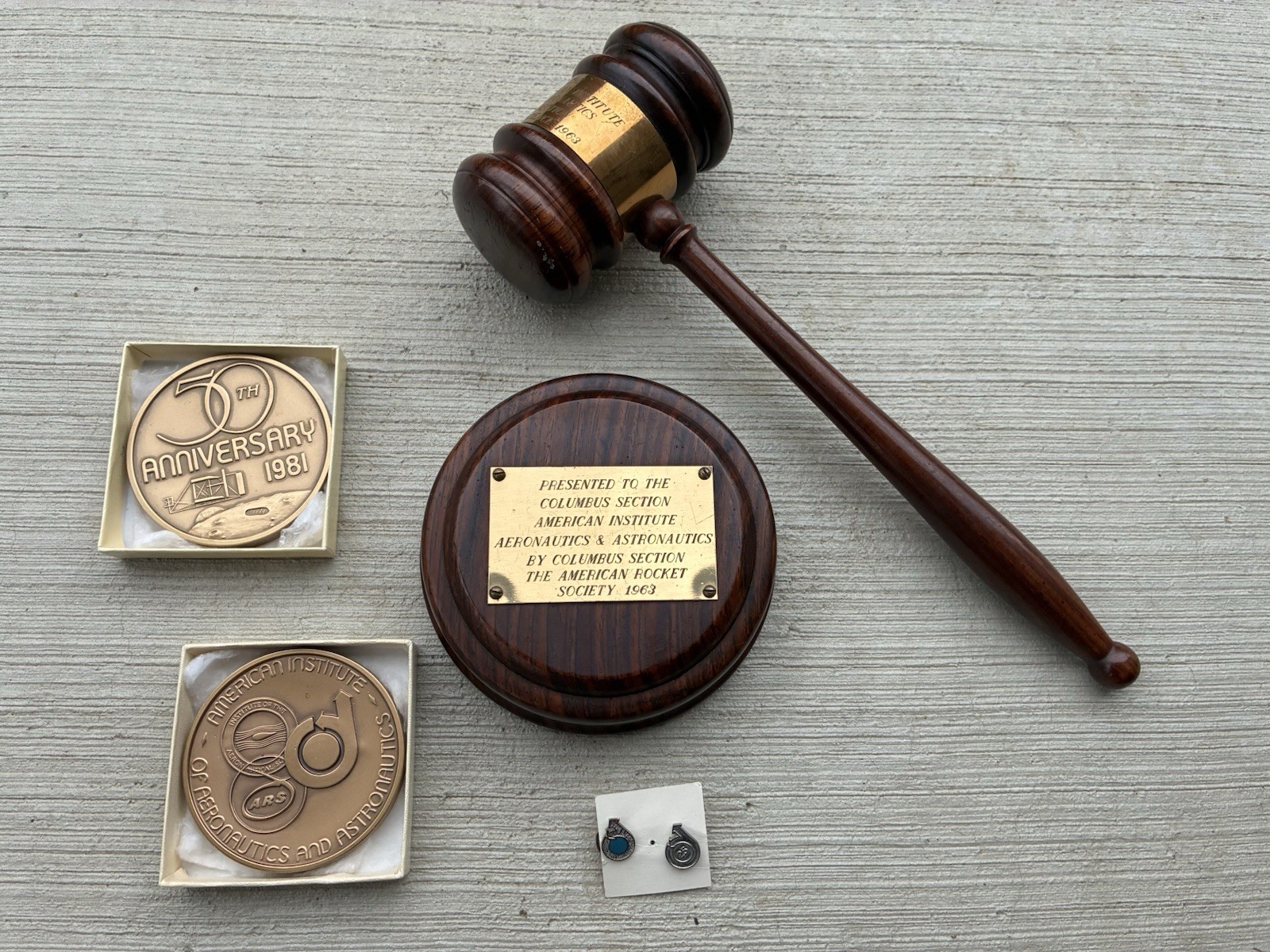 Vintage 1963 AIAA Aerospace Gavel Set Medals Pins American Rocket Society Aero