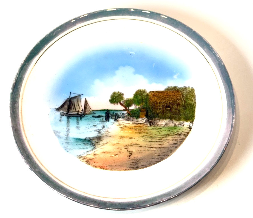 ST PETERSBURG Palmetto Hut FL FLORIDA Antique Souvenir China Dish Plate