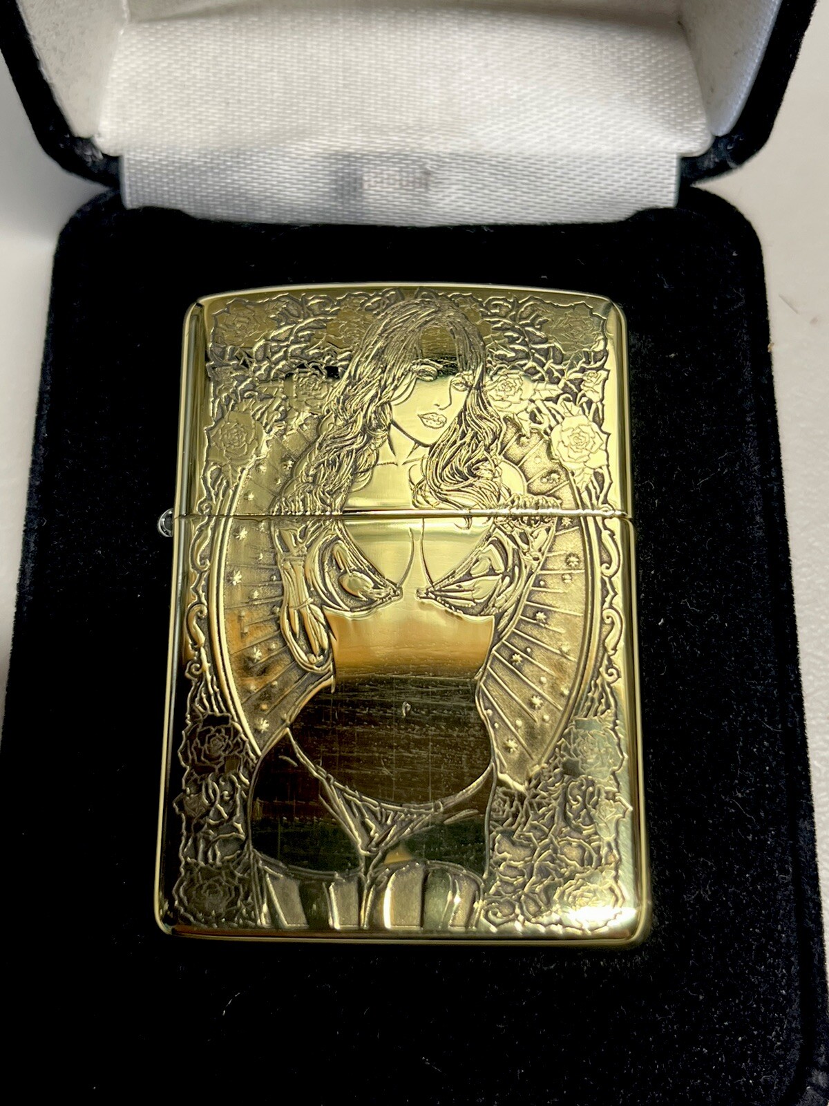 RARE Zippo Lights Armor 5-side rose girl in velvet Box NEW