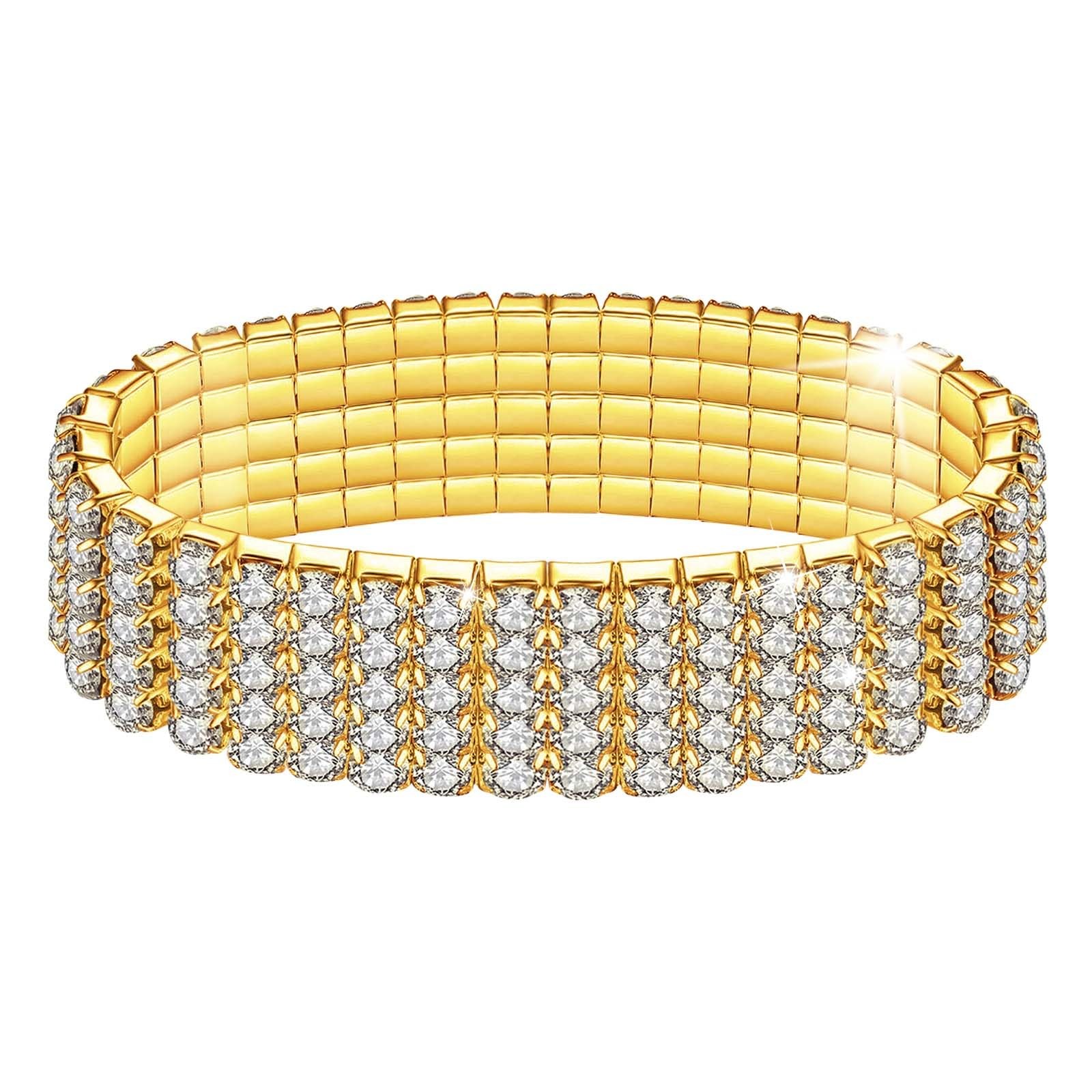 [Lucbuy] Rhinestone Stretch Bracelet Sparkling Diamond Tennis Bracelet, Silver _