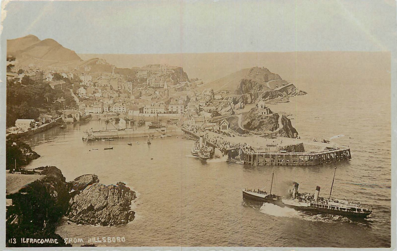 c1908 Wales UK Ilfracombe from Hillsboro transportation Postcard 25-7598