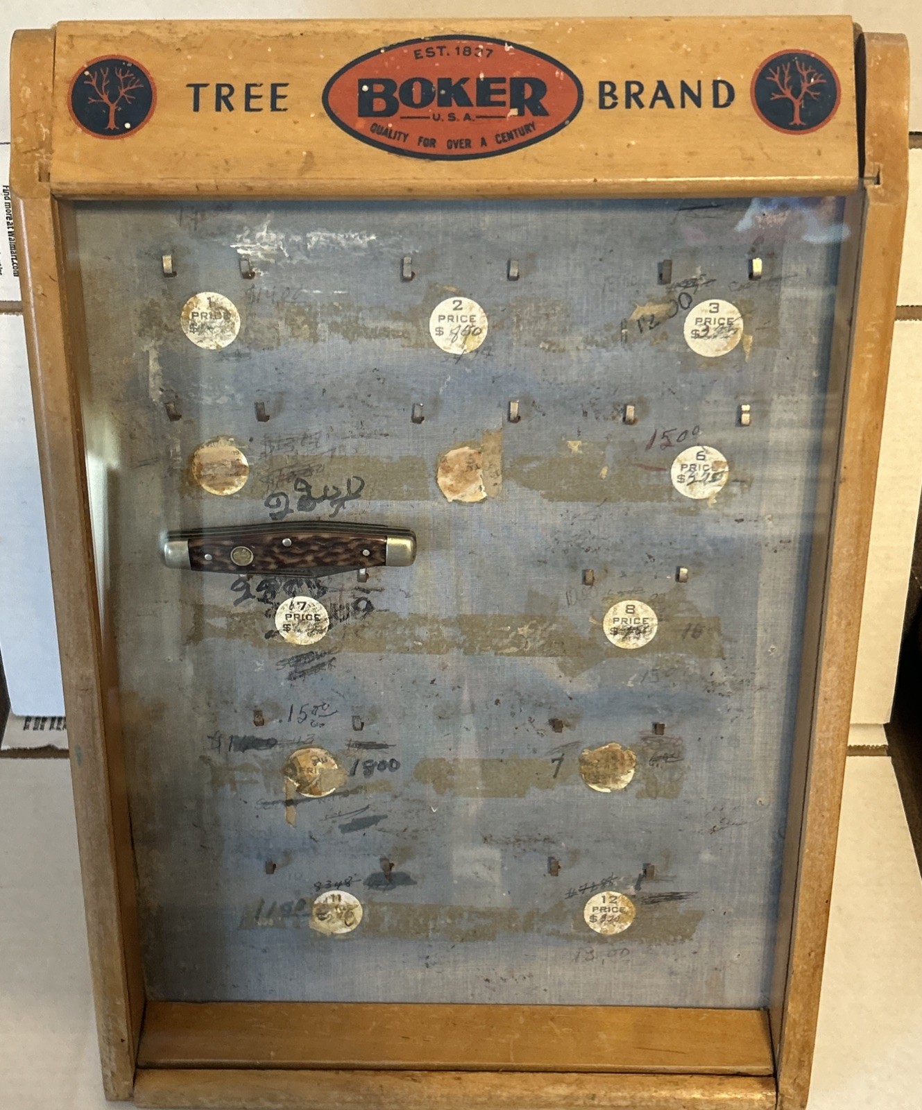 Vintage Boker Tree Brand Knife Counter Top Display Case With one Knife 