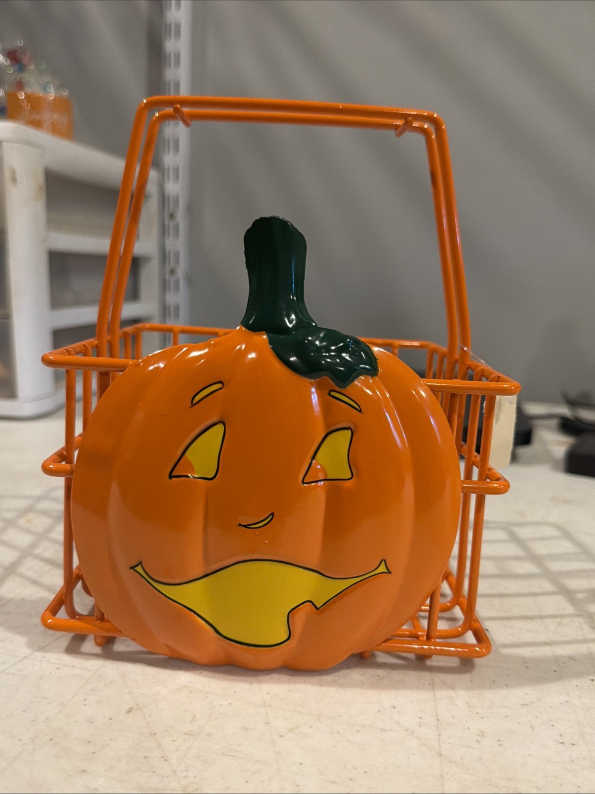 RARE VTG 90s Bath & Body Works Halloween Pumpkin Metal Basket Jack O Lantern TAG