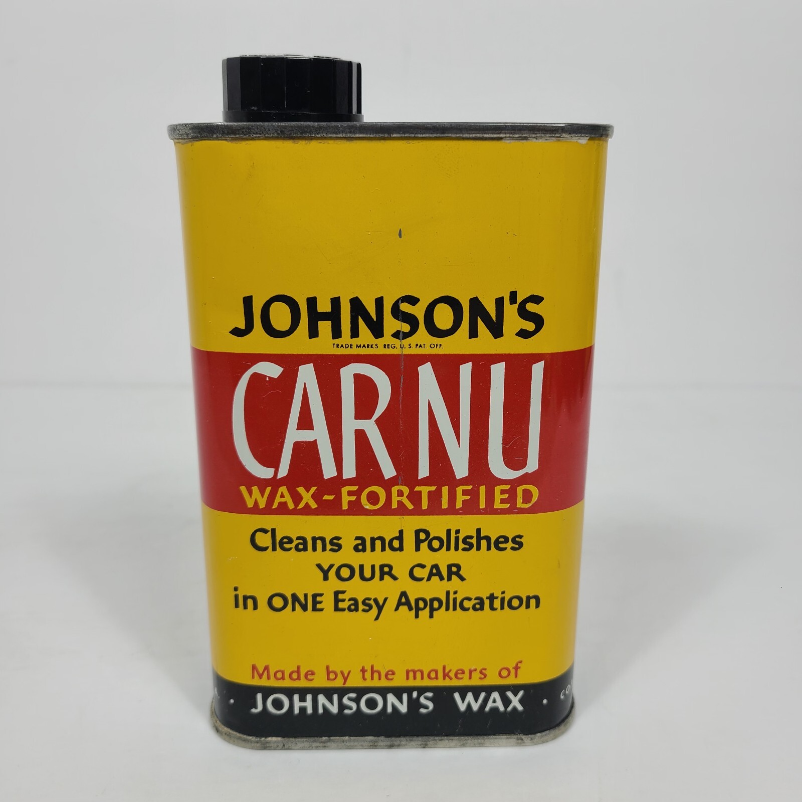 Vtg.Johnson\'s CARNU Wax-Fortified Cleans Wax Polish 1 Pint Can Car Detailing USA