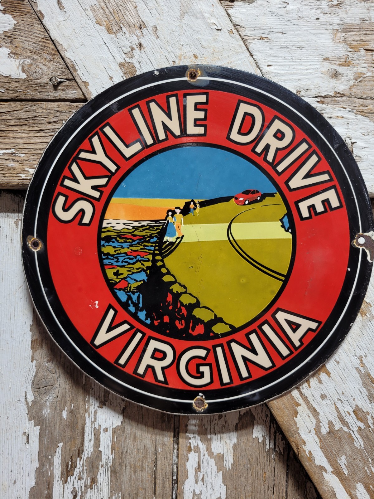 VINTAGE SKYLINE DRIVE PORCELAIN SIGN OLD SHENANDOAH NATIONAL PARK VA BLUE RIDGE