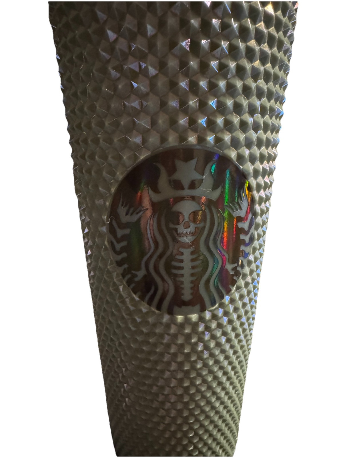 NWOT Starbucks Halloween 24Oz W/straw Gray Pearl Studded Skeleton  Ltd Edition