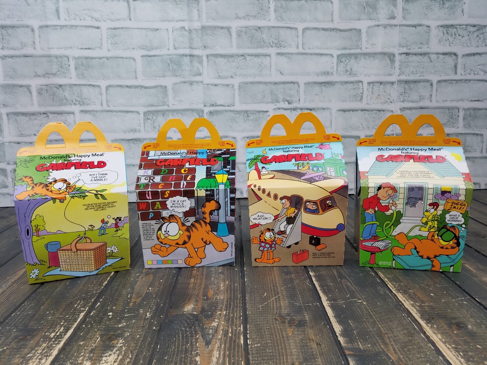 SET of 4 - Vintage - 1989 - McDonald's Happy Meal Box - GARFIELD