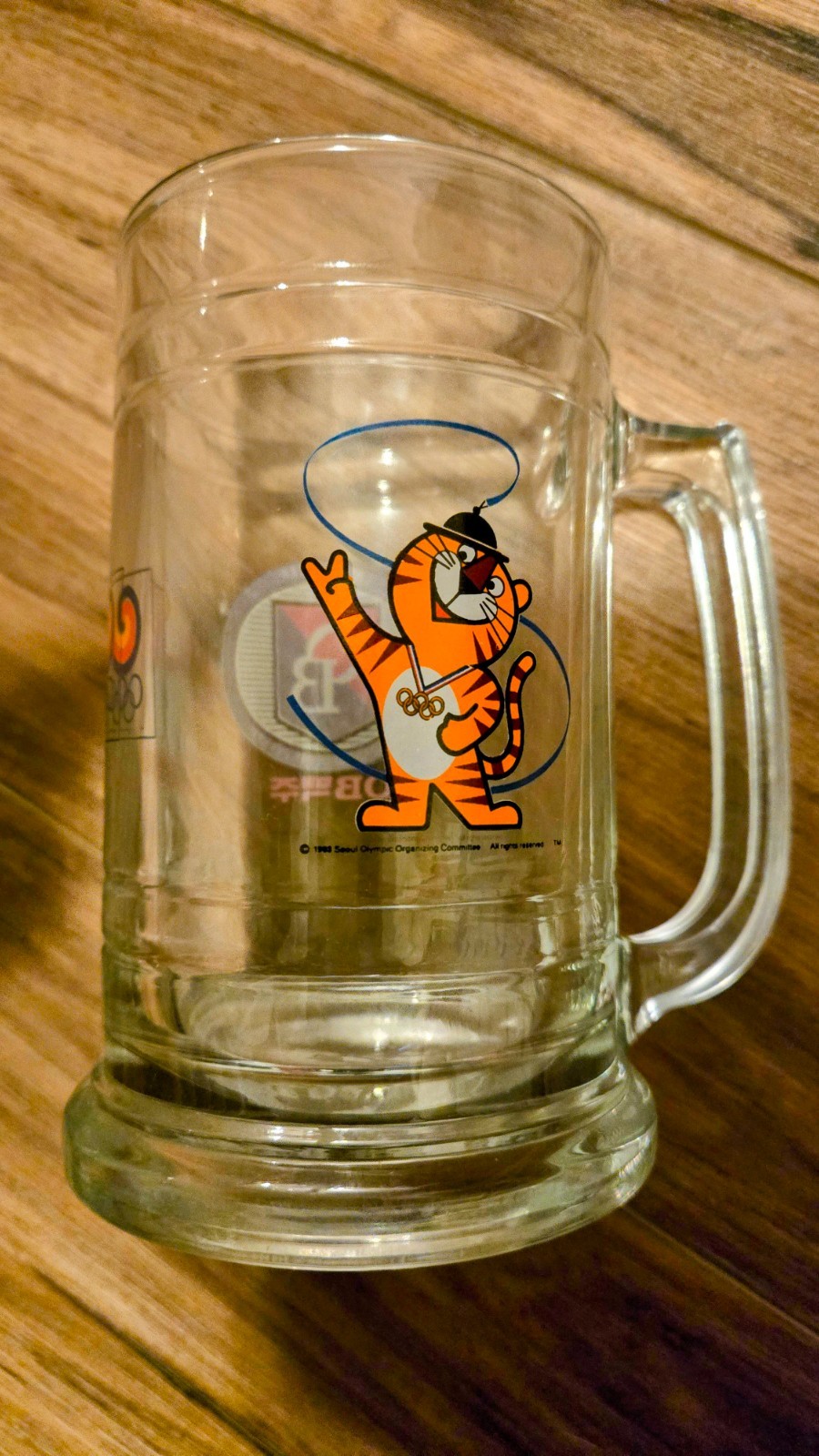 Vintage 1988 OB Beer Glass Mug Stein Seoul Korea Olympics Hodori Tiger Mascot 6\
