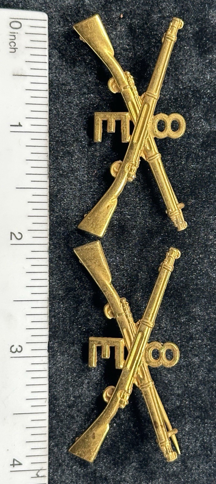 Pair 2” X 1” 8th INFANTRY CO E (DIAGONAL PIN) 1898 COLLAR INSIGNIA To The Khaki