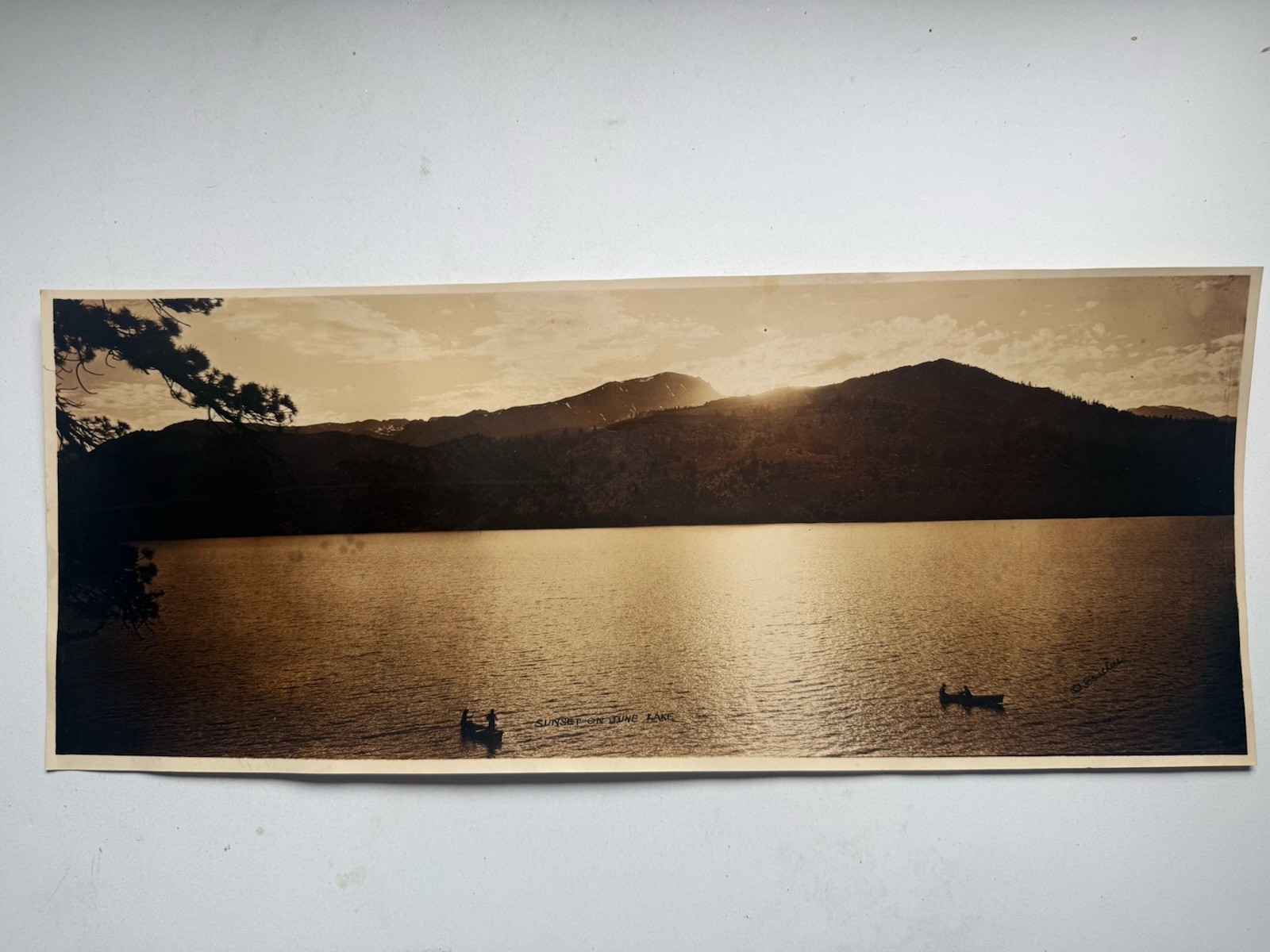 Vintage Sunset on June Lake California Panoramic Photo 16.5” Eastern Sierra