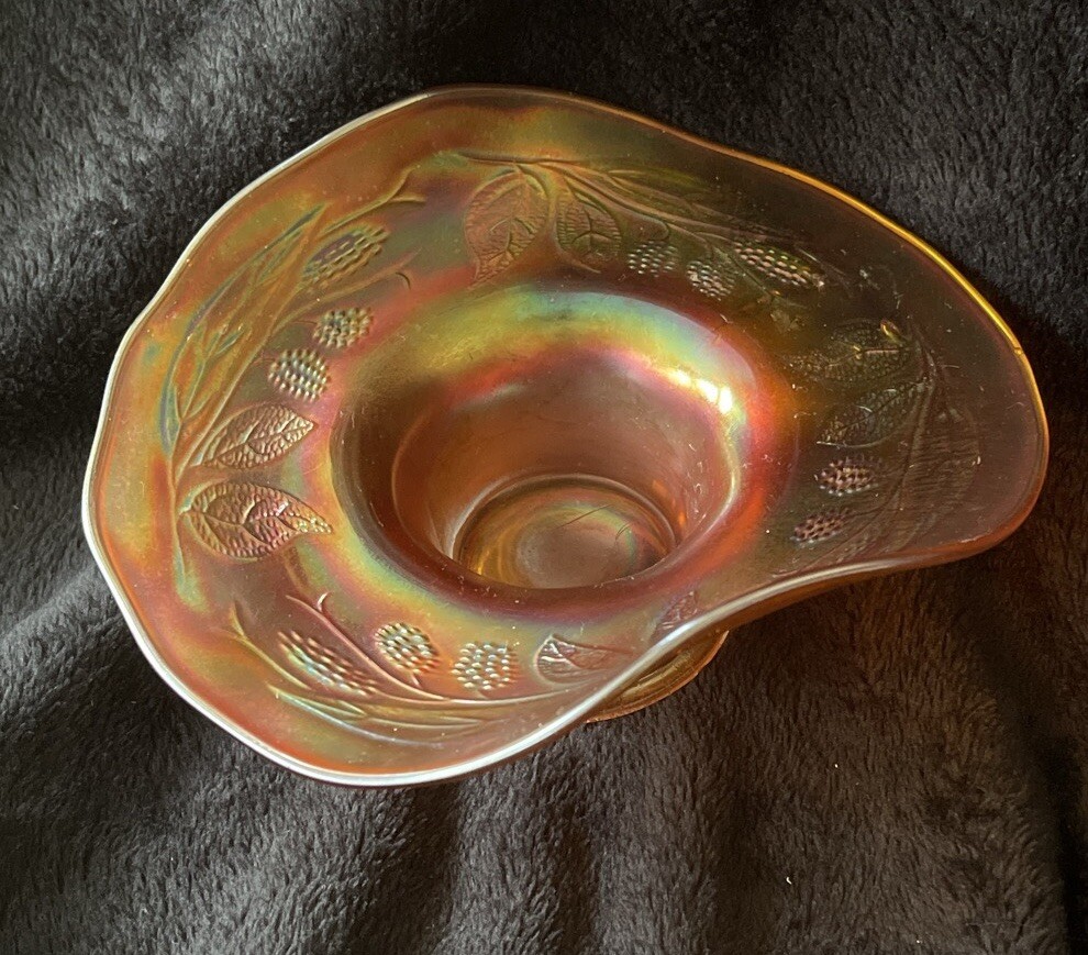 Antique Blackberry Spray Fenton Marigold Carnival Glass Hat Bowl/dish