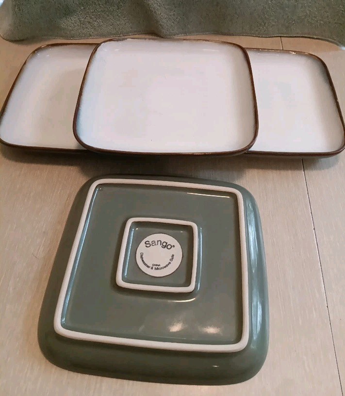 SANGO Concepts Avocado Square Salad Plates Set Of 4, Discontinued SANGO Concepts Avocado Square Salad Plates Set Of 4, Discontinued