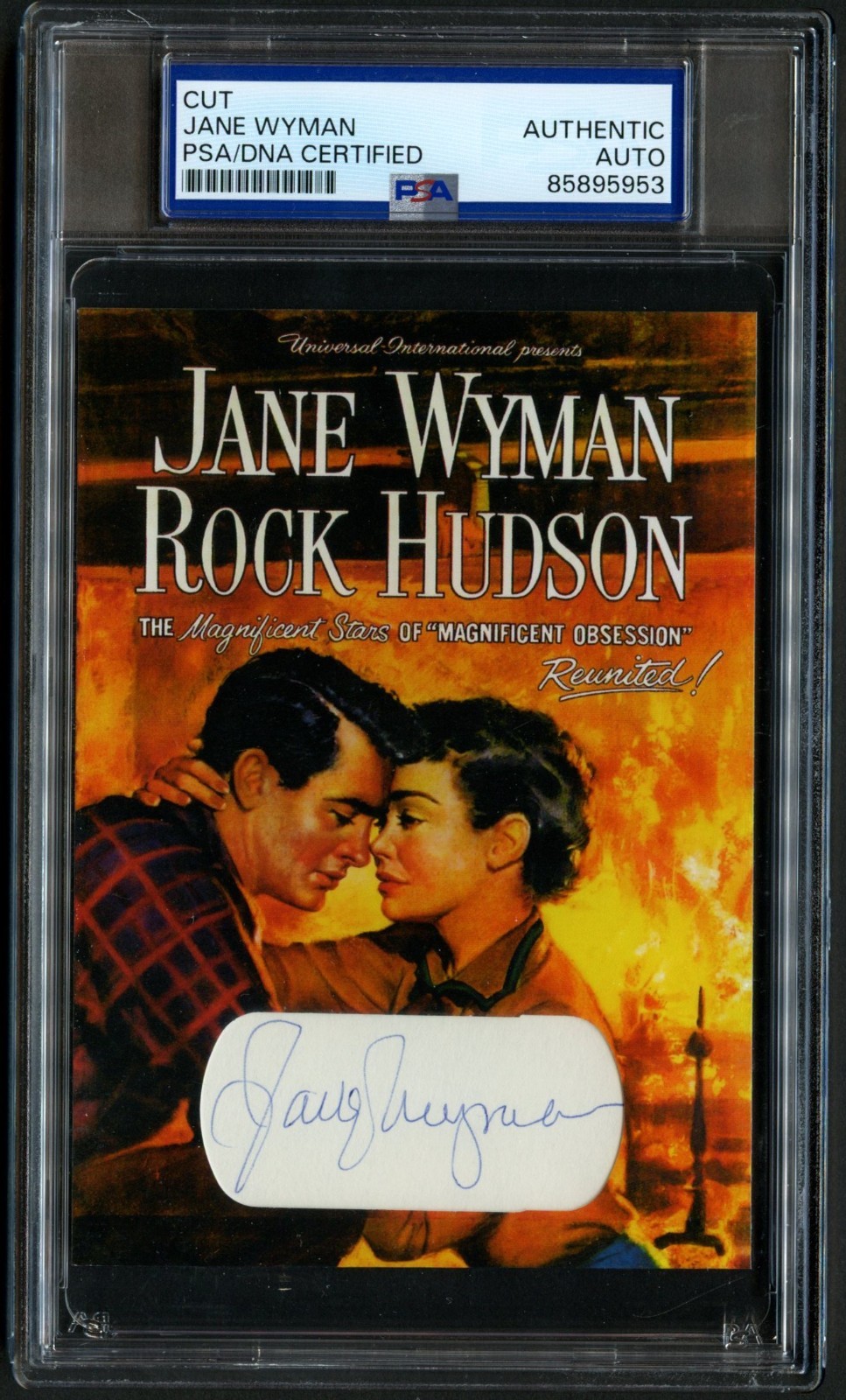 Jane Wyman signed 3.5x5 Actress: Magnificent Obsession Custom Cut PSA Slabbed Jane Wyman signed 3.5x5 Actress: Magnificent Obsession Custom Cut PSA Slabbed