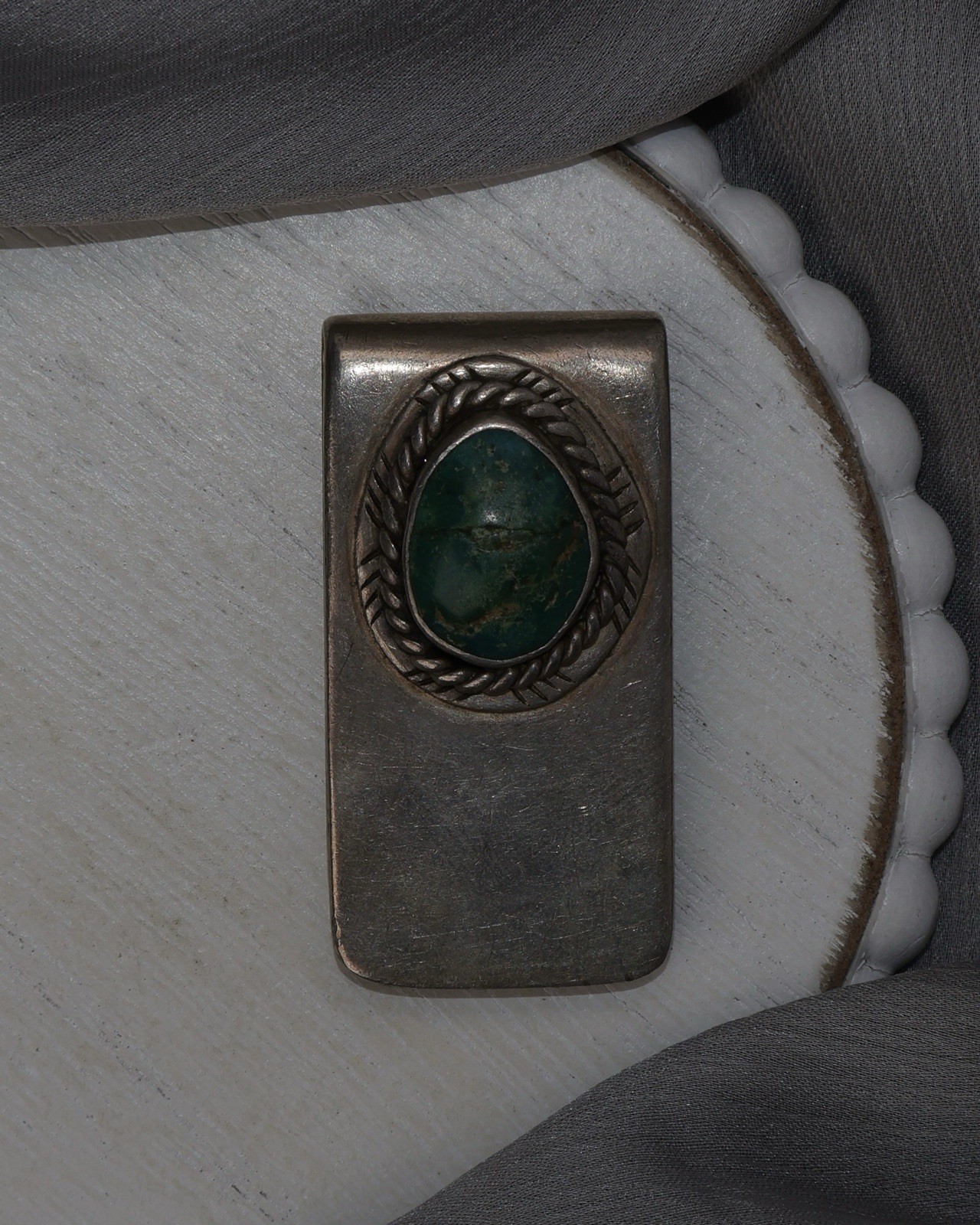 Vintage Navajo Sterling Silver Turquoise Money Clip 30.6G / 1.9in 