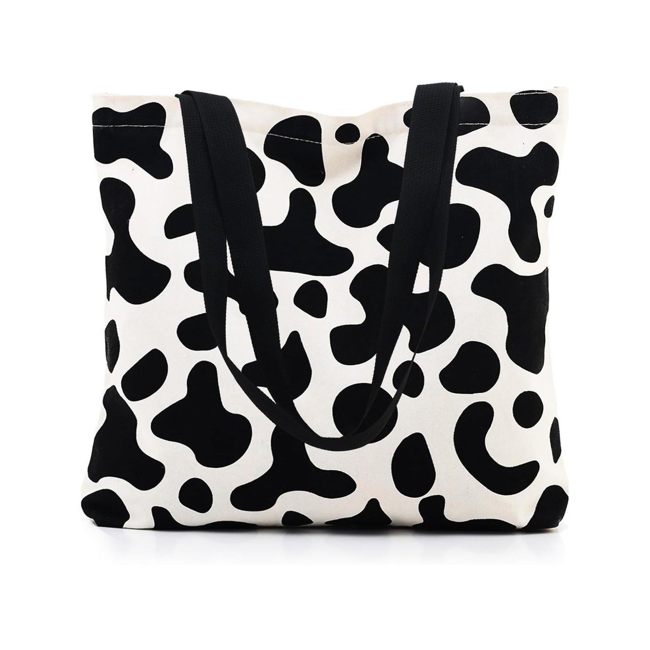 Black & White Cow Print Canvas Tote Bag - Unbranded