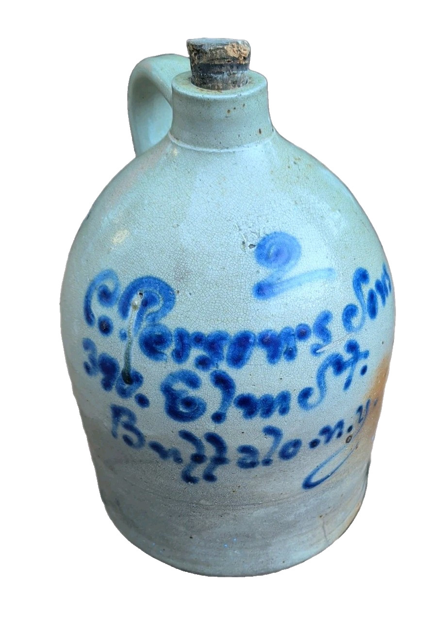 2 Stoneware Jug Beige/Blue Glazed Round Decorative Text Pattern 2 Stoneware Jug Beige/Blue Glazed Round Decorative Text Pattern
