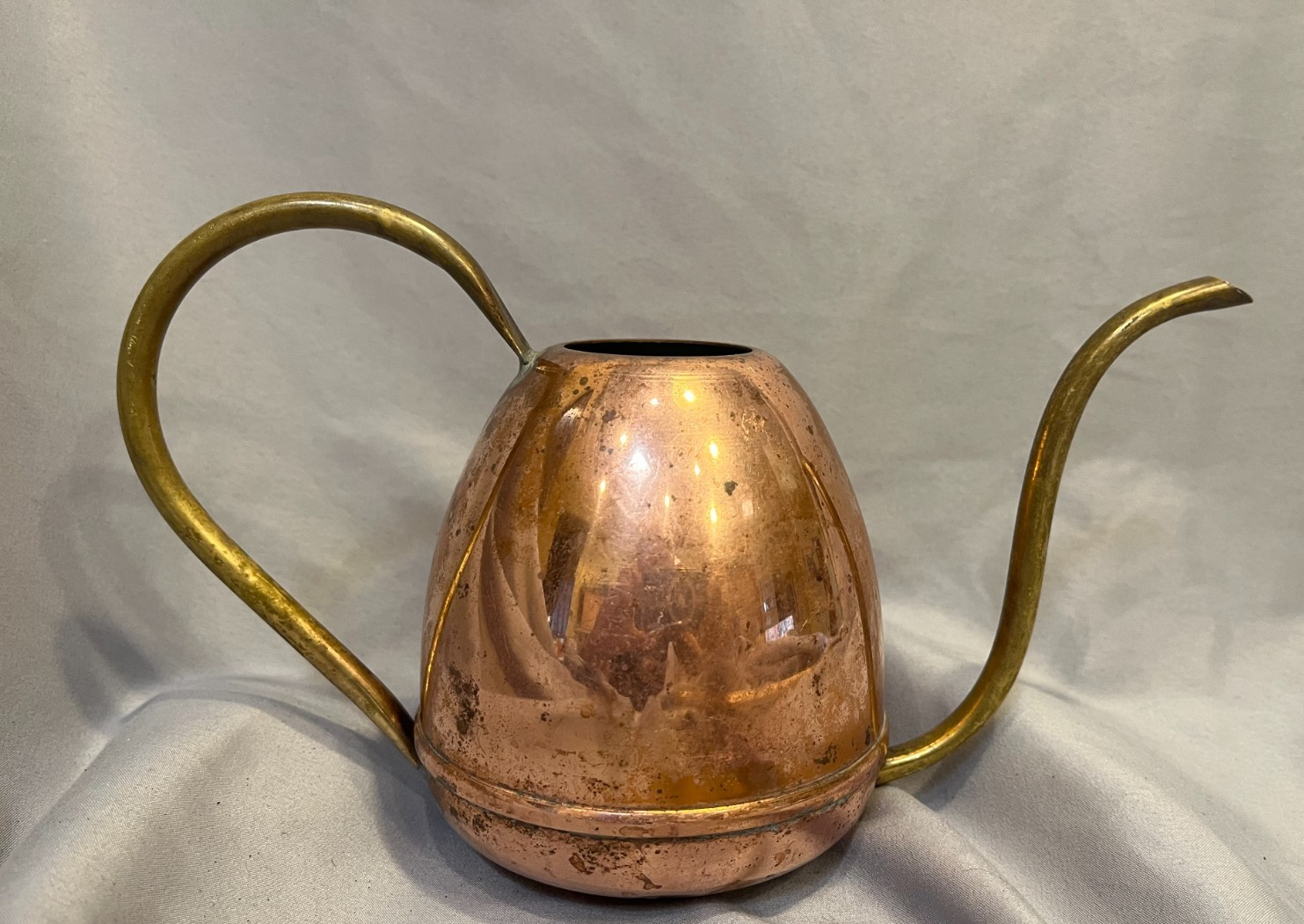 Vintage Copper Brass Watering Can Small Indoor Plant Gooseneck Spout Patina MCM