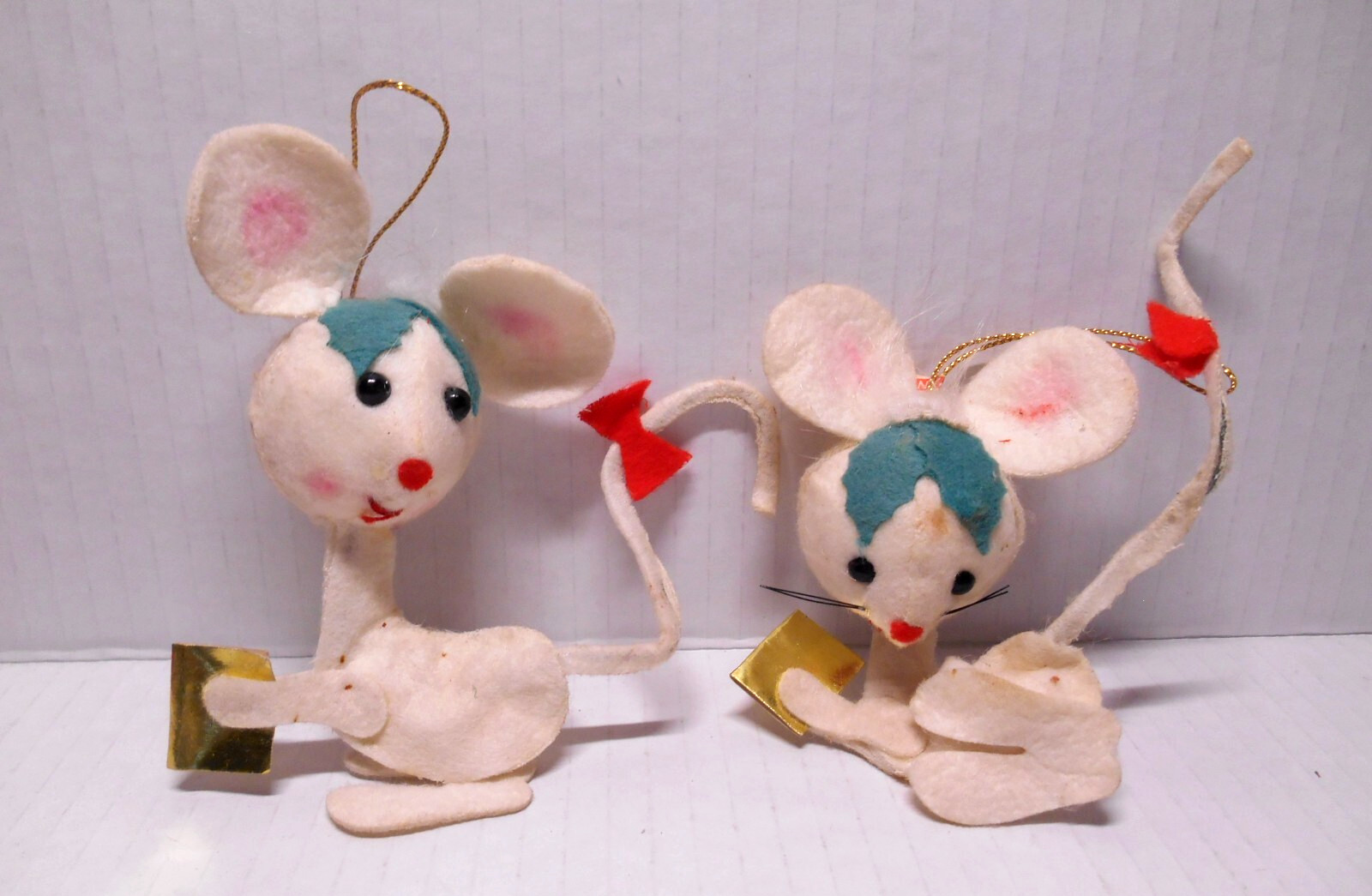 VTG 1960\'s MCM White Felt Christmas Mice Mouse Big Ear Ornaments Lot of 2 JAPAN VTG 1960\'s MCM White Felt Christmas Mice Mouse Big Ear Ornaments Lot of 2 JAPAN