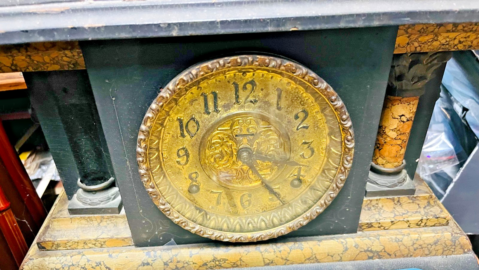 Antique Seth Thomas Adamantine Mantle Clock, celluloid, 1880's-1900's Antique Seth Thomas Adamantine Mantle Clock, celluloid, 1880's-1900's