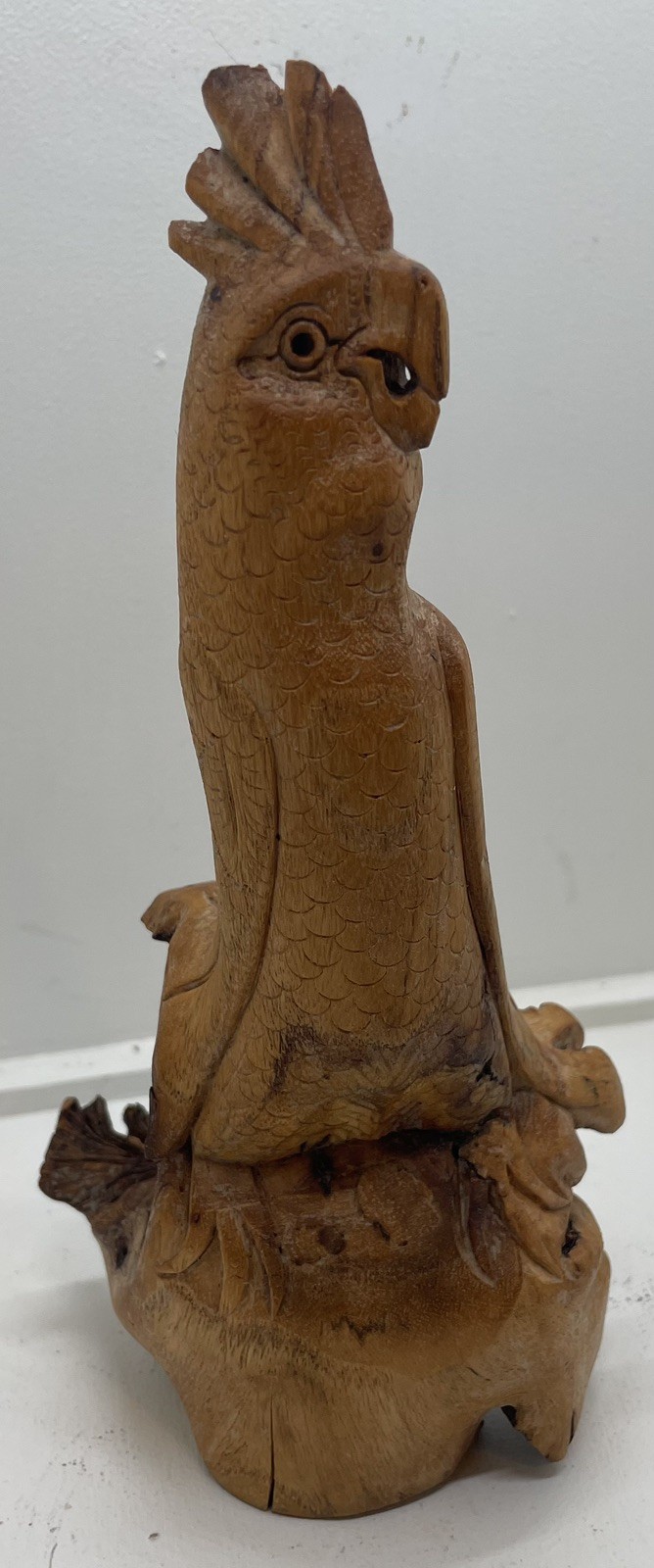 Unique  Vintage Hand Carved Wooden Parrot Sculpture - Burl Wood