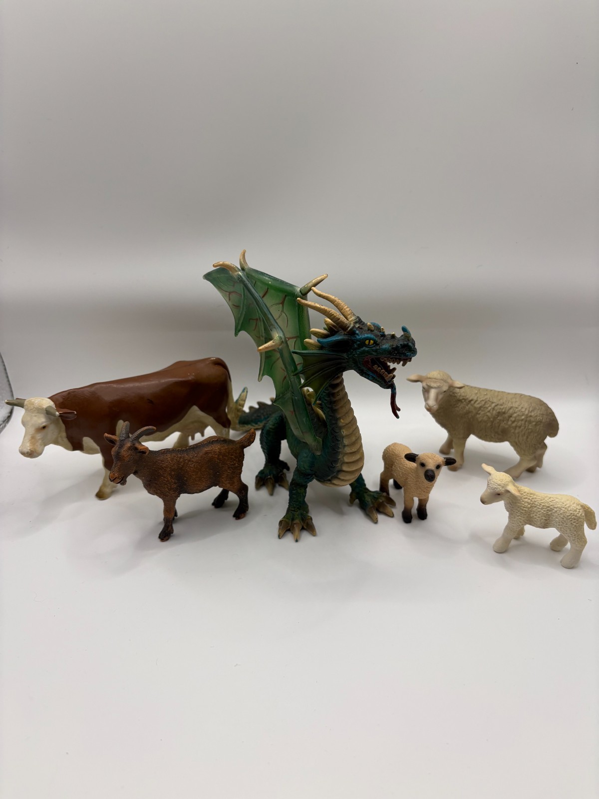 Mixed Lot of 6 Schleich Animals. Dragon,Cow,Lamb, Sheep and Goat Mixed Lot of 6 Schleich Animals. Dragon,Cow,Lamb, Sheep and Goat