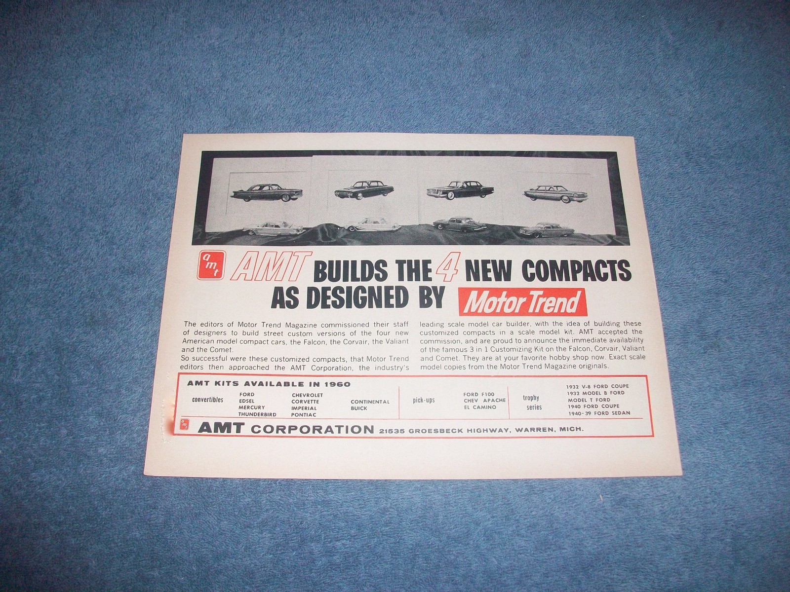 1960 AMT 3-n-1 Model Car Kits Vintage Ad 