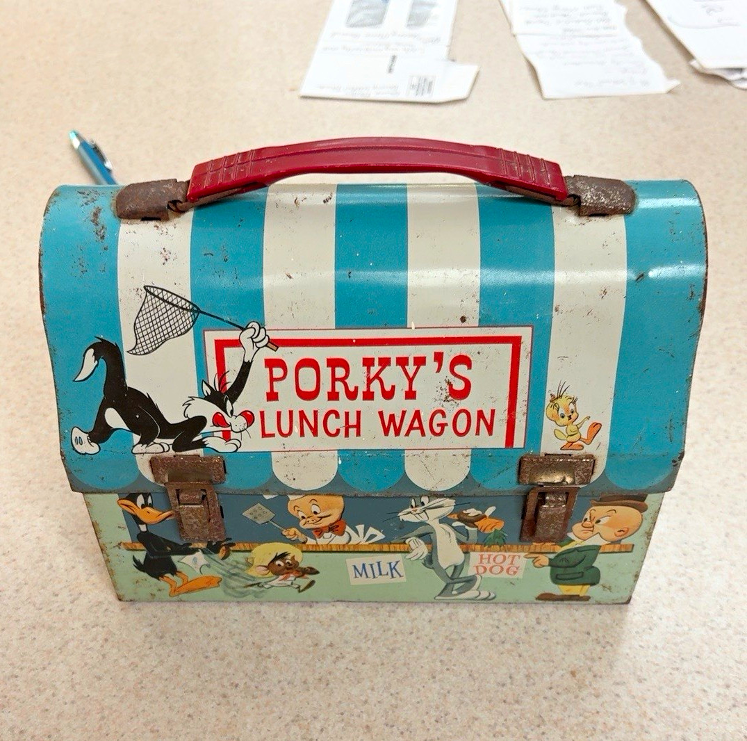 Porky’s Lunch Wagon Tin Lunch Box w/ Bugs Bunny’s Burgers & Malts Graphics