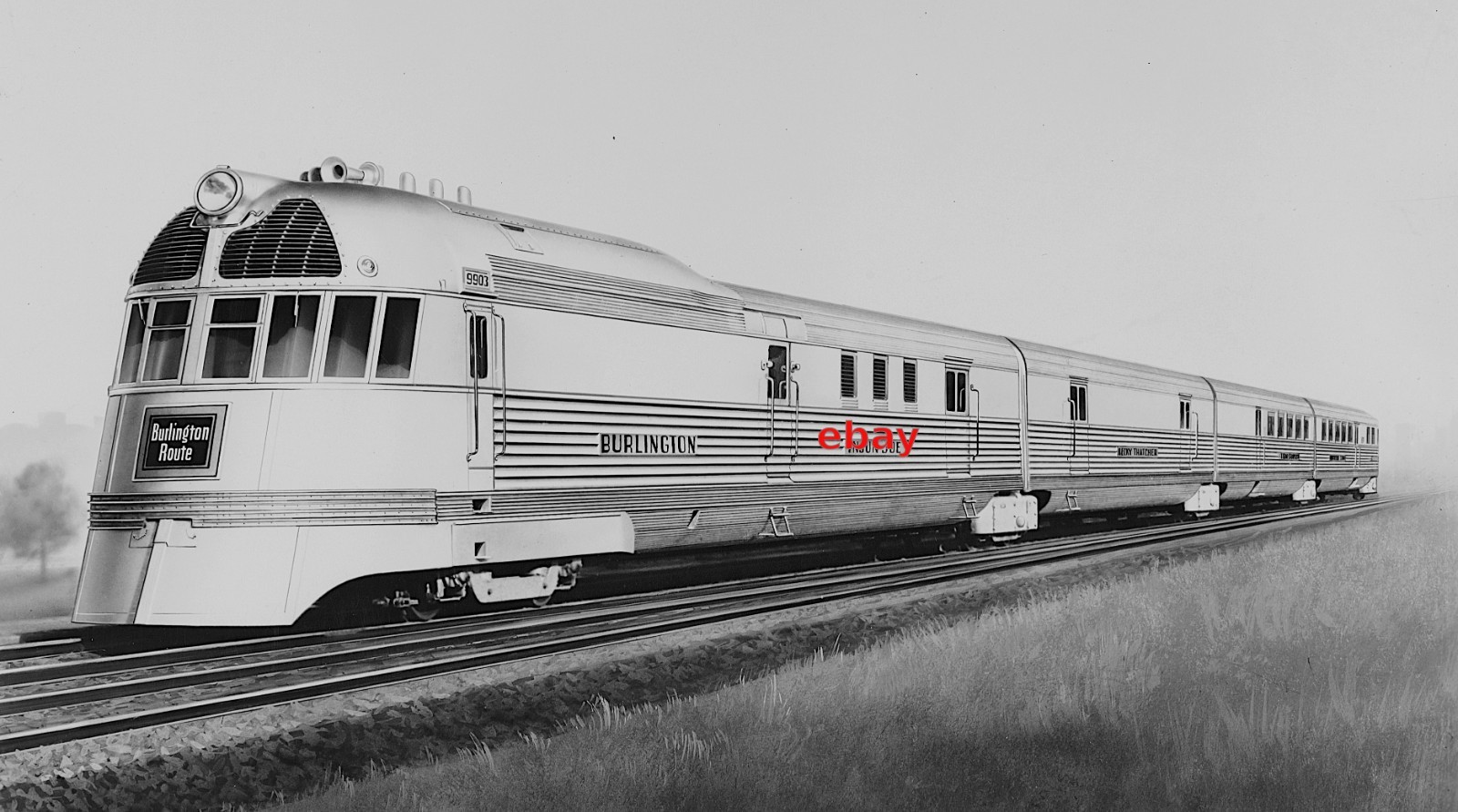CB&Q Mark Twain Zephyr 9903 Streamlined Passenger Train 1935 8 x 10 Photo