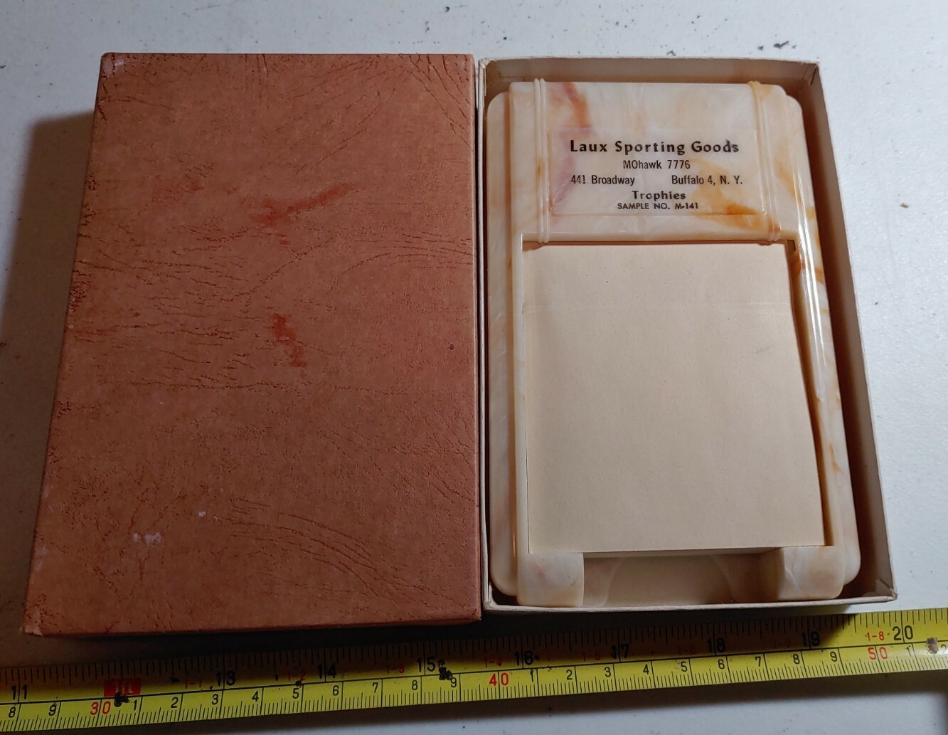 Vintage Laux Sporting Goods Buffalo New York Advertising Notepad Holder