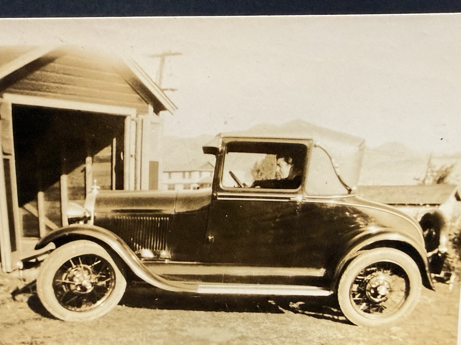 Vintage 1920s Ford Model A Coupe Photo Antique Classic Car Snapshot Garage
