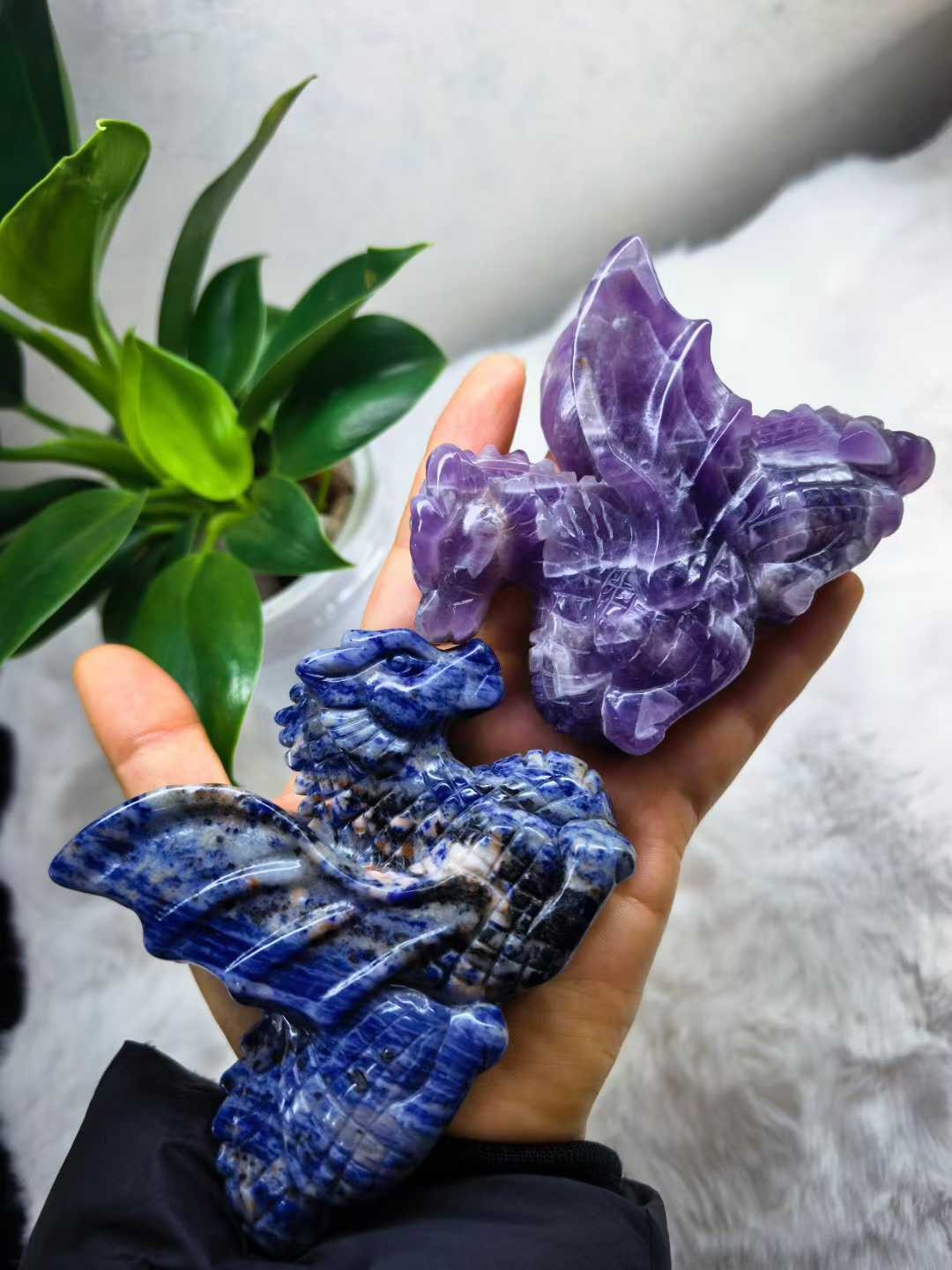 1pc Natural Mixed Quartz Carved Pterosaur Skull Crystal Reiki Decor Random