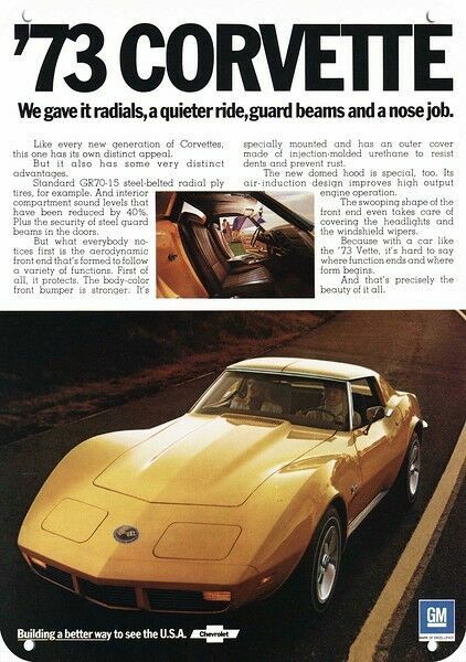 1973 CHEVROLET CHEVY CORVETTE Yellow Sports Car DECORATIVE REPLICA METAL SIGN