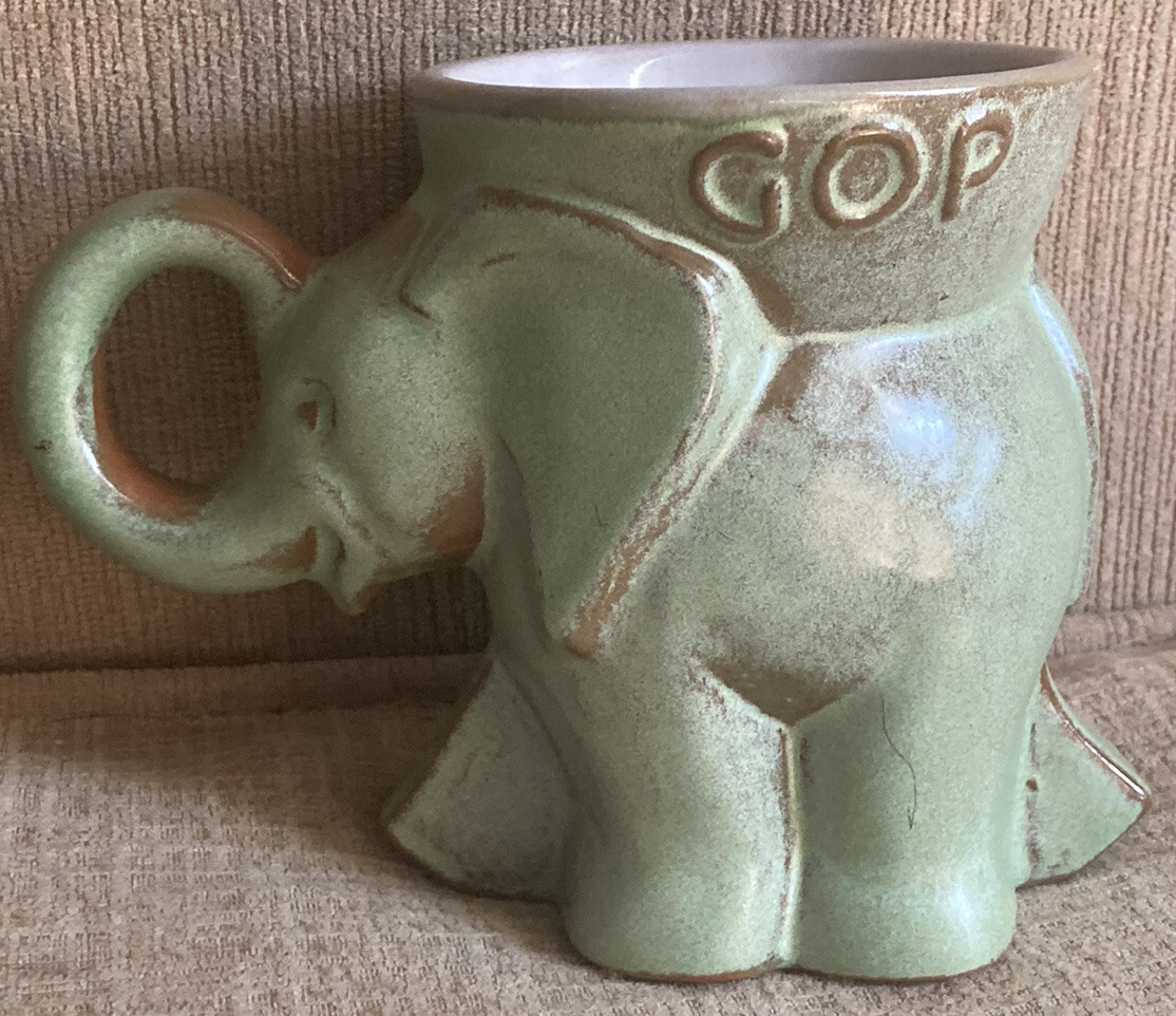 Vintage Frankoma Pottery Elephant Mug Cup Presidential GOP 1972 Made In USA EUC