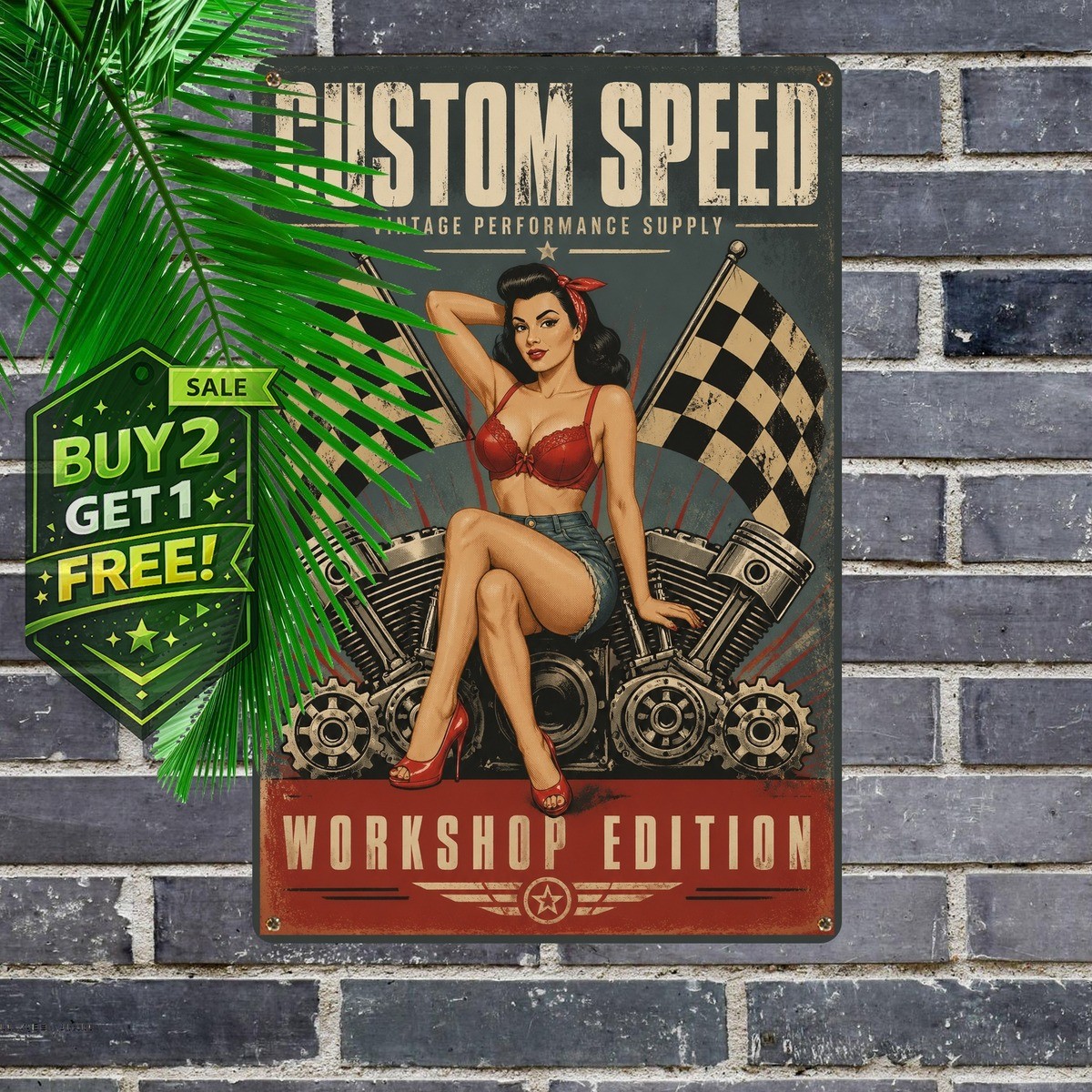 Beautiful Pinup Girl Hot Rod Garage Tin Metal Sign Wall Decor