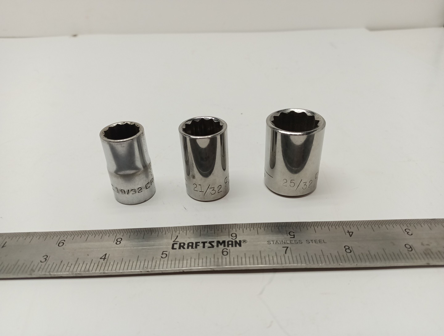 Vintage Craftsman 1/2 Drive Sockets RARE 25/32. - 21/32 - 19/32 =V= , G Vintage Craftsman 1/2 Drive Sockets RARE 25/32. - 21/32 - 19/32 =V= , G