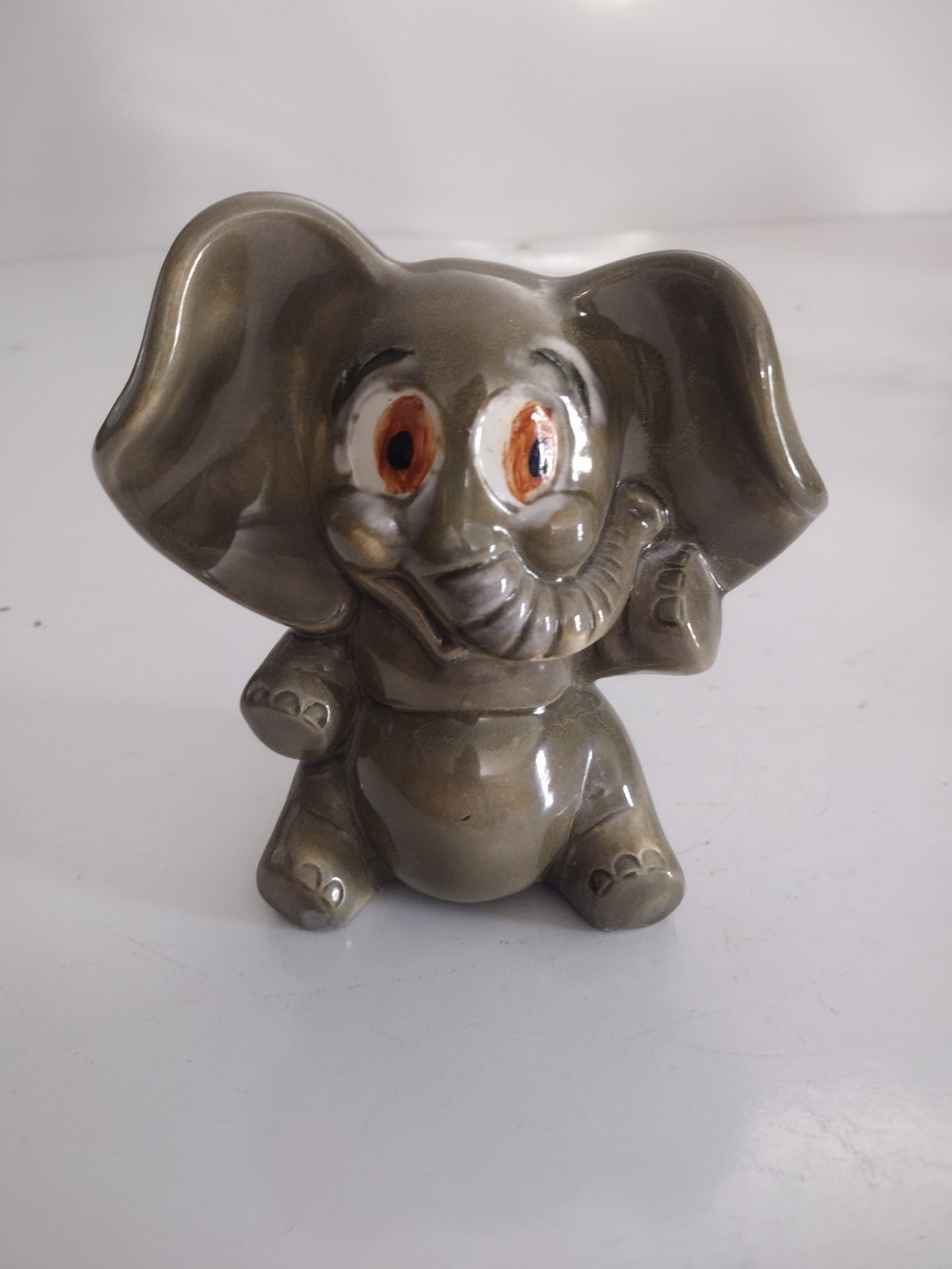Ceramic Elephant Coin Bank Gray Glazed S.E.G. Marked 6\
