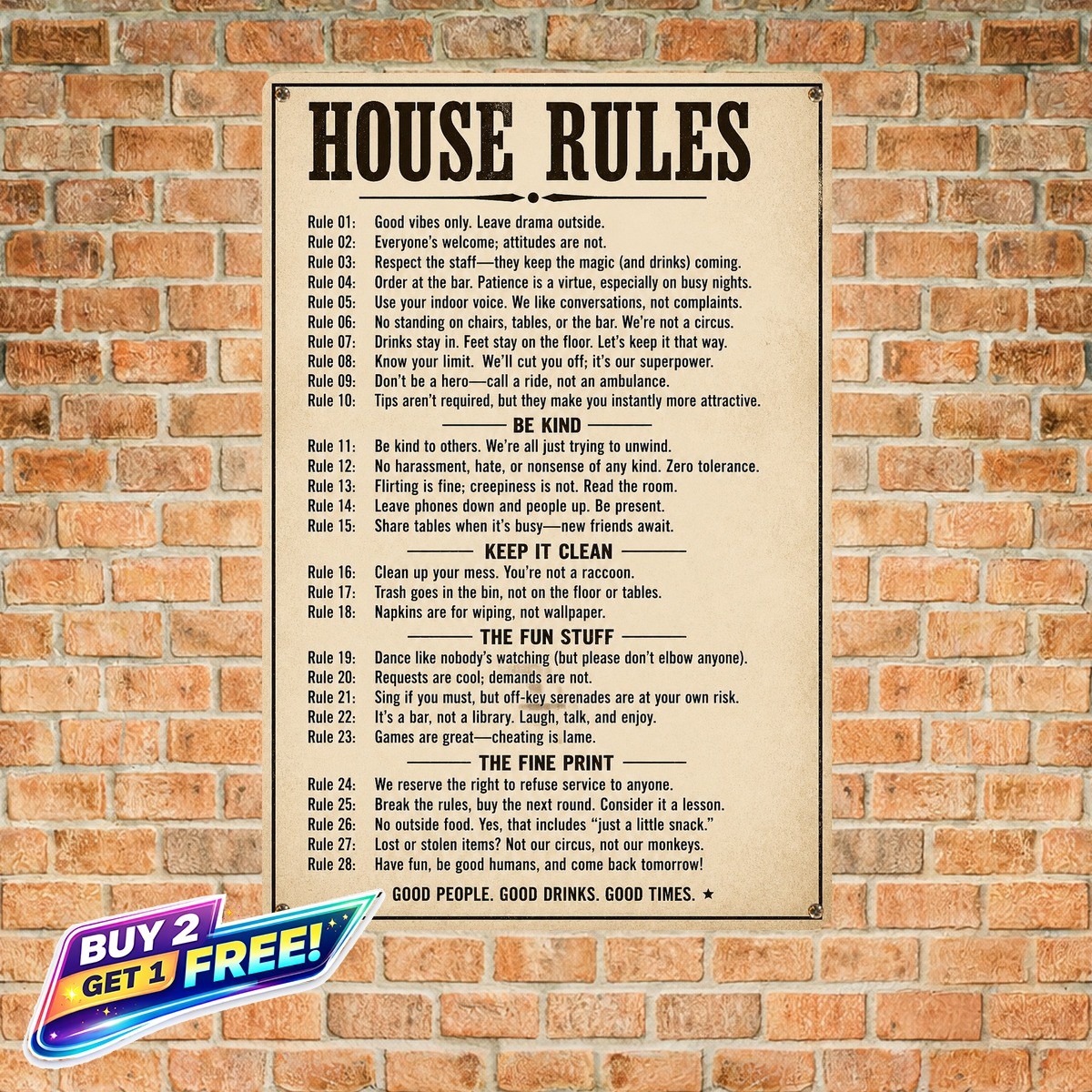 Gibbs House Rules Vintage Tin Sign 8x12 Sarcastic Home Metal Wall Decor