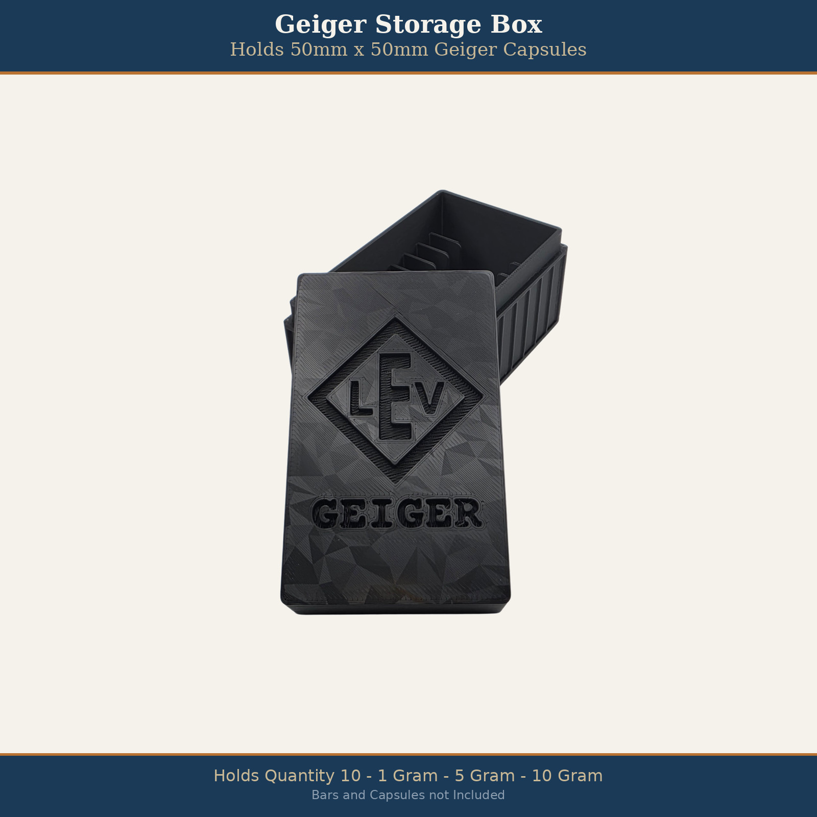 Geiger Edelmetalle Assay Storage Box Holds 10 - Fits 1g 5g 10g - 50MM x 50MM
