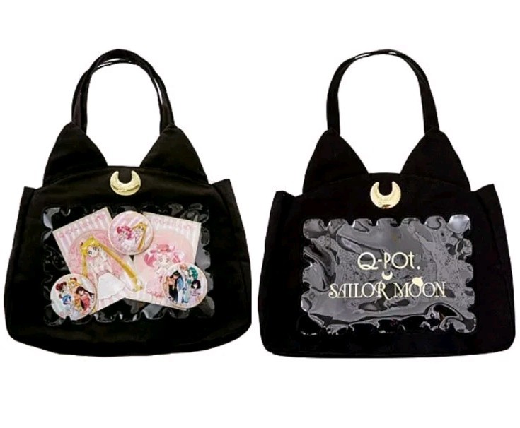 Sailor Moon Q-Pot Cafe Japan 2017 Luna Biscuit Ita Bag + 2 Badges (Brand New)