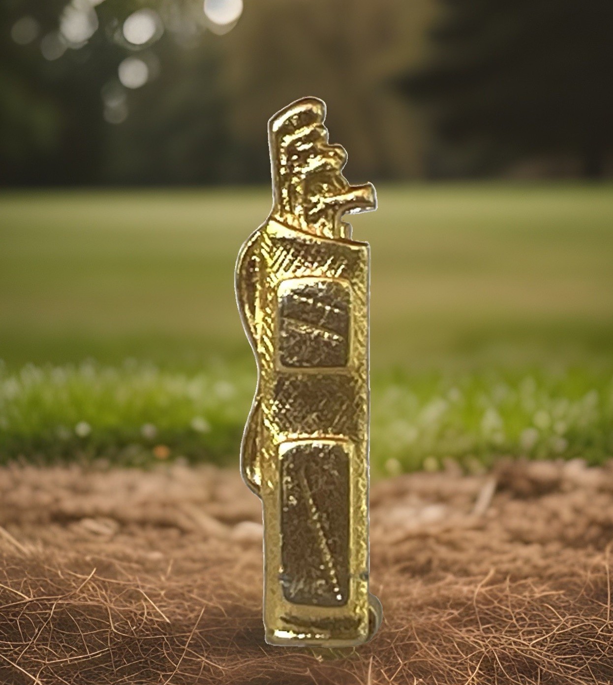 Golf Bag & Clubs Pin Brooch Gold-toned Golfer Caddy Golfing Pin Back Lapel Pin