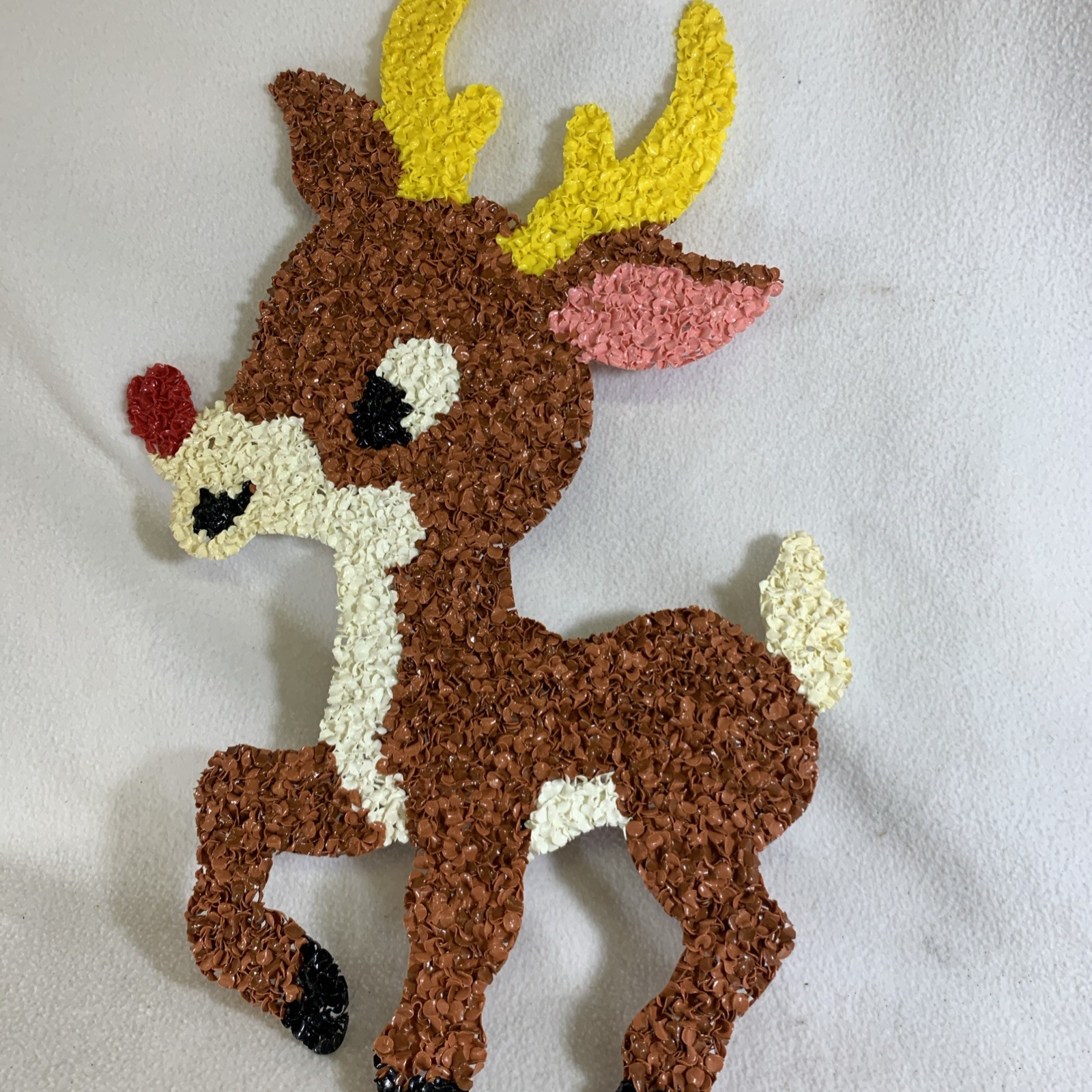 Vintage 1970s Rudolph Melted Plastic Popcorn Christmas Holiday Wall Decoration