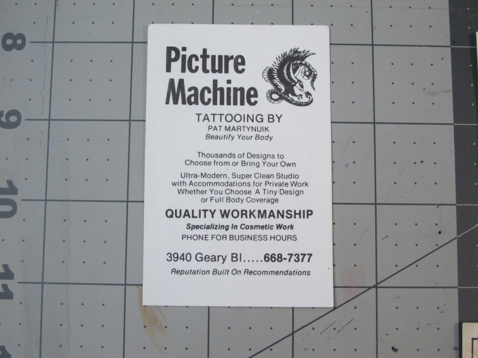 vtg Tattoo business card - Picture Machine Pat Martynuik San Francisco CA D