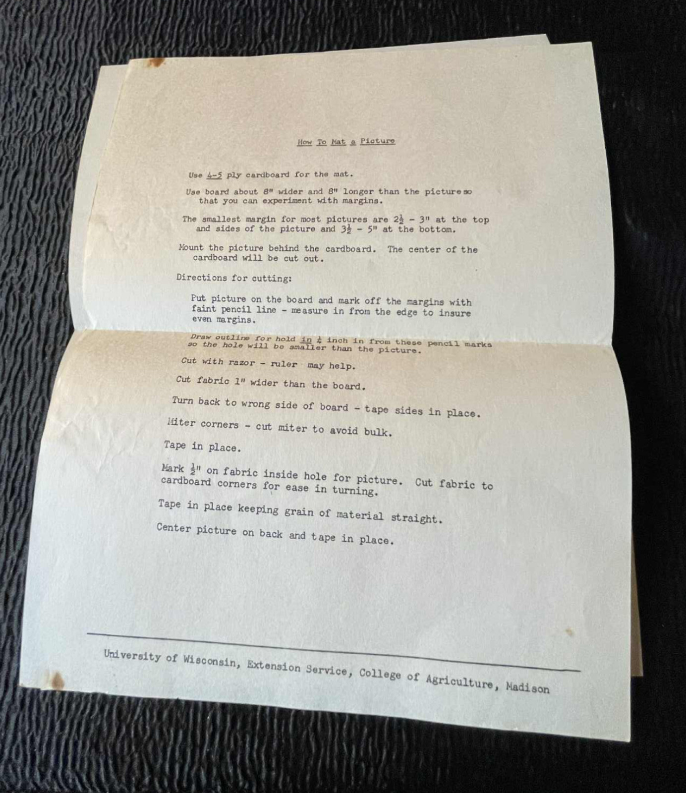 How To Mat Picture Directions 1950s UW-Wisconsin College Agriculture 1950s