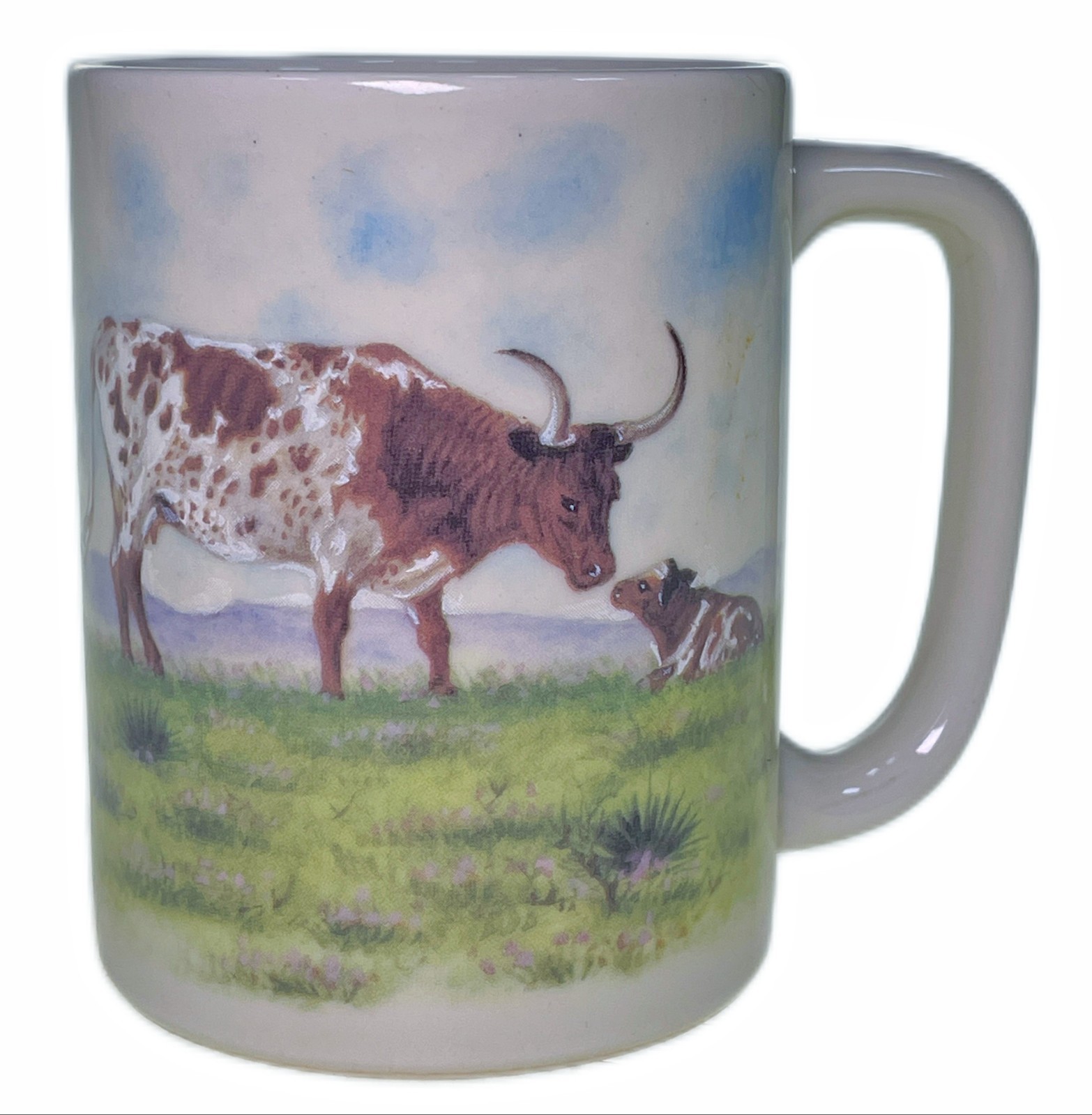 Otagiri Longhorn Cow and Calf Cup 8oz Mug Vtg Japan Farm Ranch Prairie