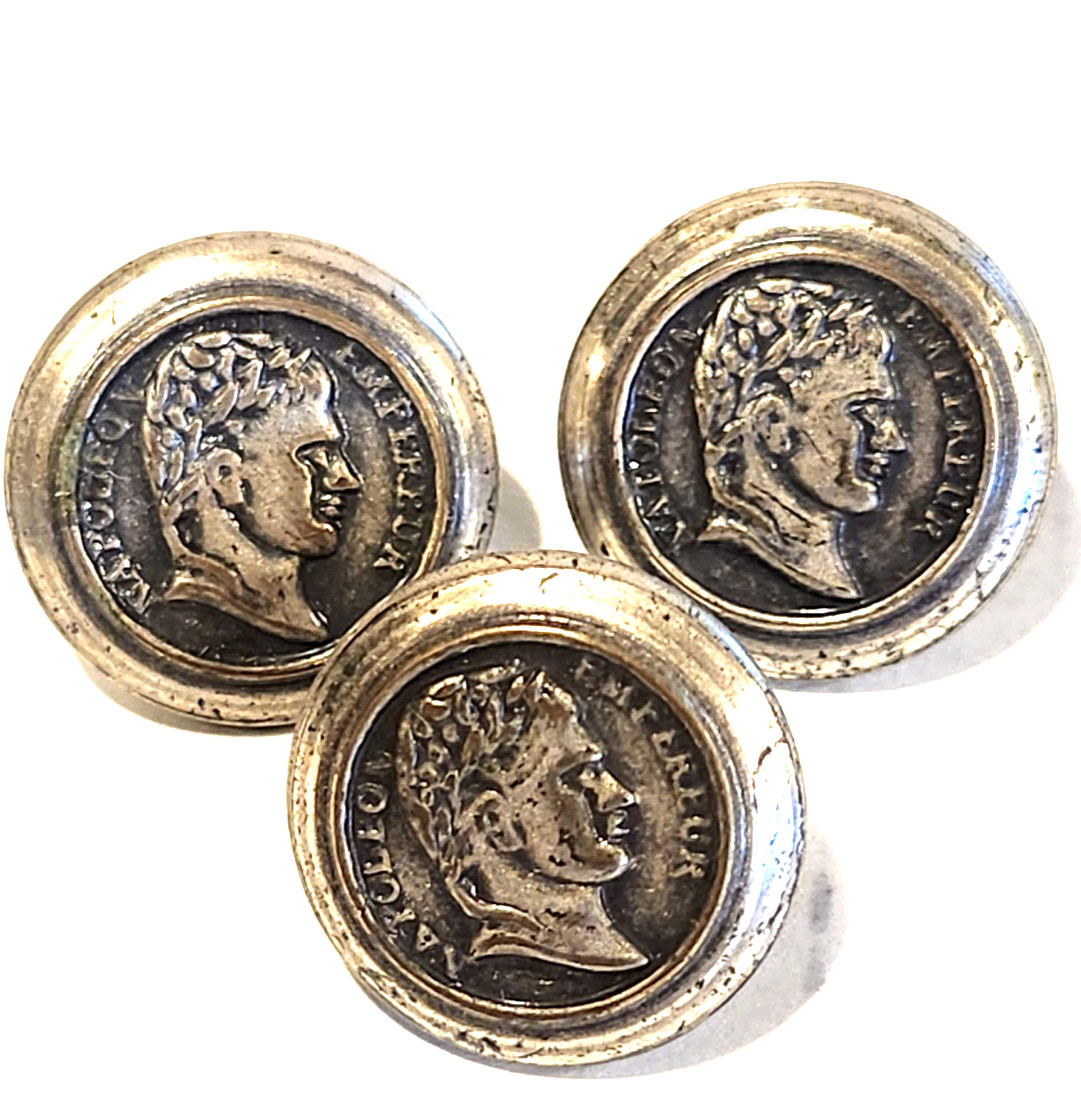Three Vtg  Napoleon Empereur  Silver Tone Medal Buttons